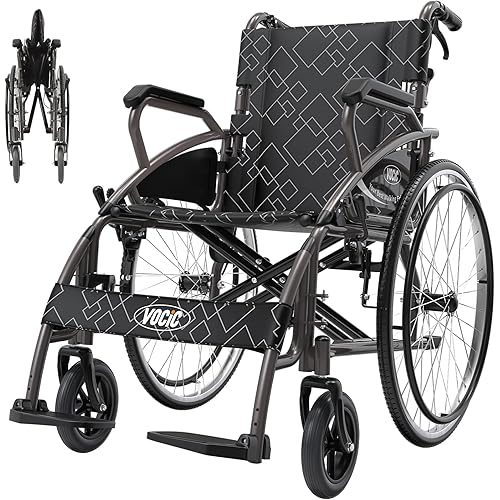 Upgraded 25 Wheelchairs for Adults Lightweight Foldable Wheelchair with Double-Brake Design Flip-Back Arms Self-Propelled Wheelchair for Seniors, 23.6-Inch Large Rear