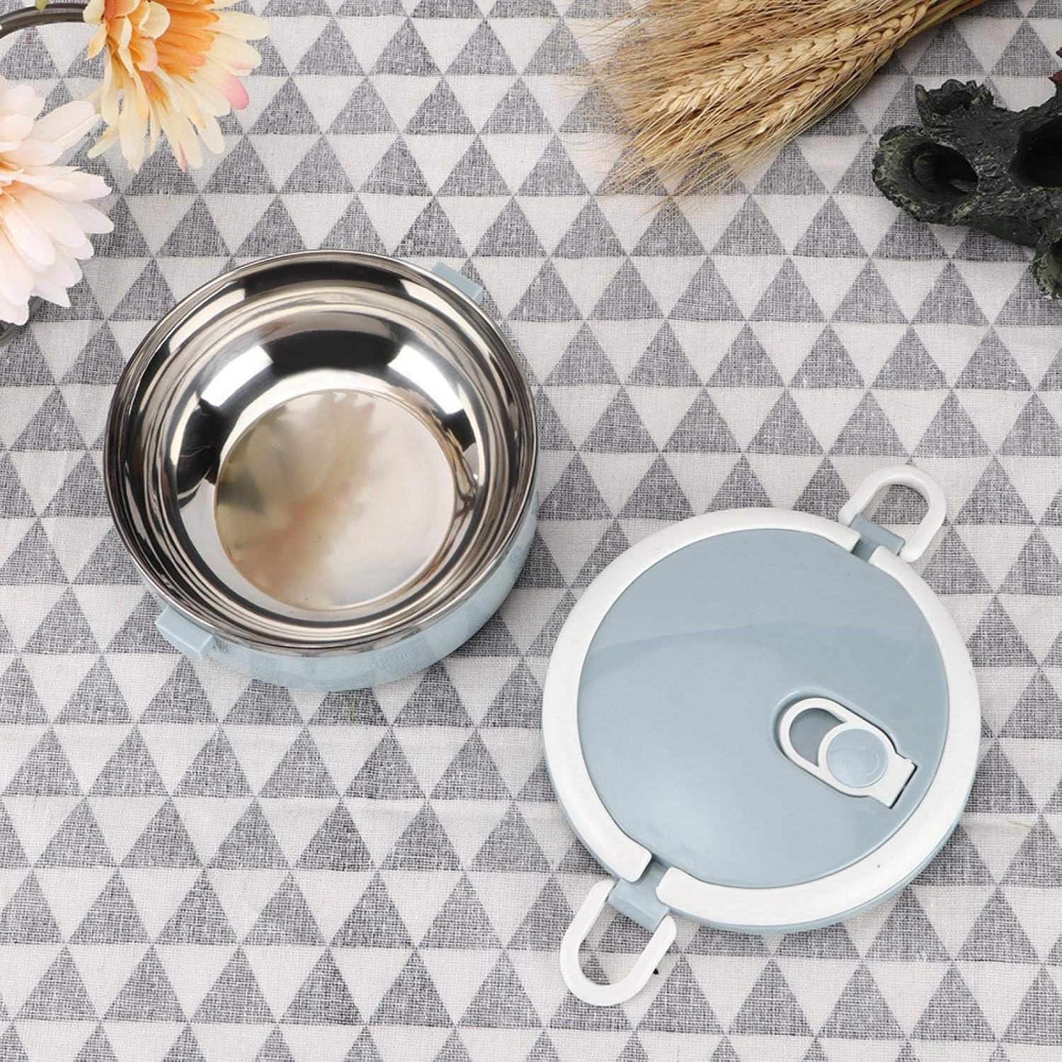 Portable Lunch Box, Stackable Lunch Box Container Stainless Steel Blue Thermal Insulated Rice Noodles Lunch Box Food Container Seal and Heat Preservation(Single layer) - Image 4