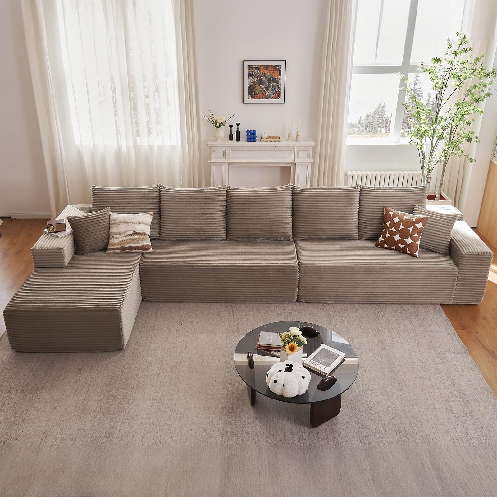 Oversized Modular Sectional Sofa Couch, Large 5 Seater Corner Sofa Modern L Shaped Sectional Couch Cloud Couches for Living Room, Office, Spacious Space, Corduroy,No Assembly Required, Camel