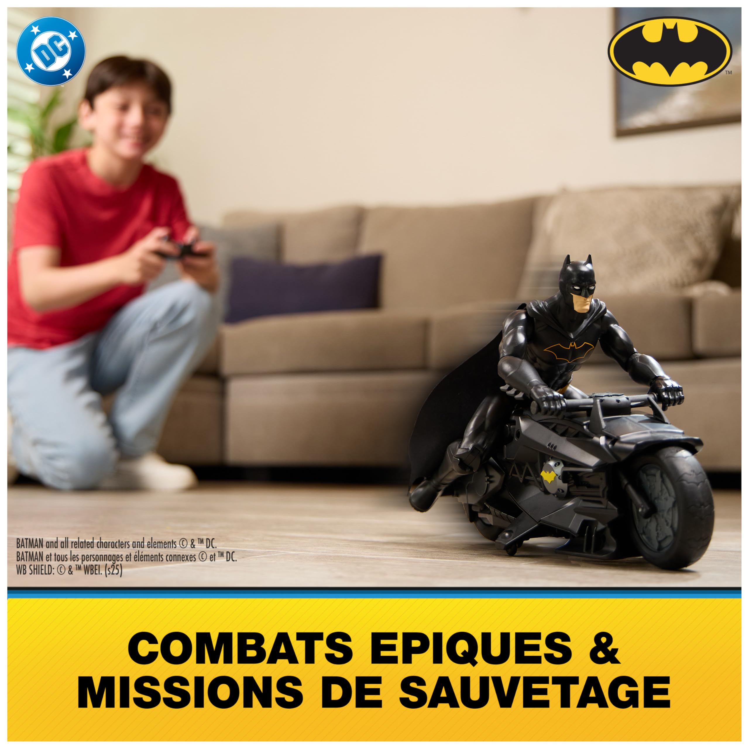 Spin Master DC Comics - Batcycle RC + Figurine Batman 30 Cm - Batman Figurine Articulée - Créez Vos Propres Combats Masqués - Super Héros - Jouet À Collectionner - Jouet Enfant 4 Ans Et +