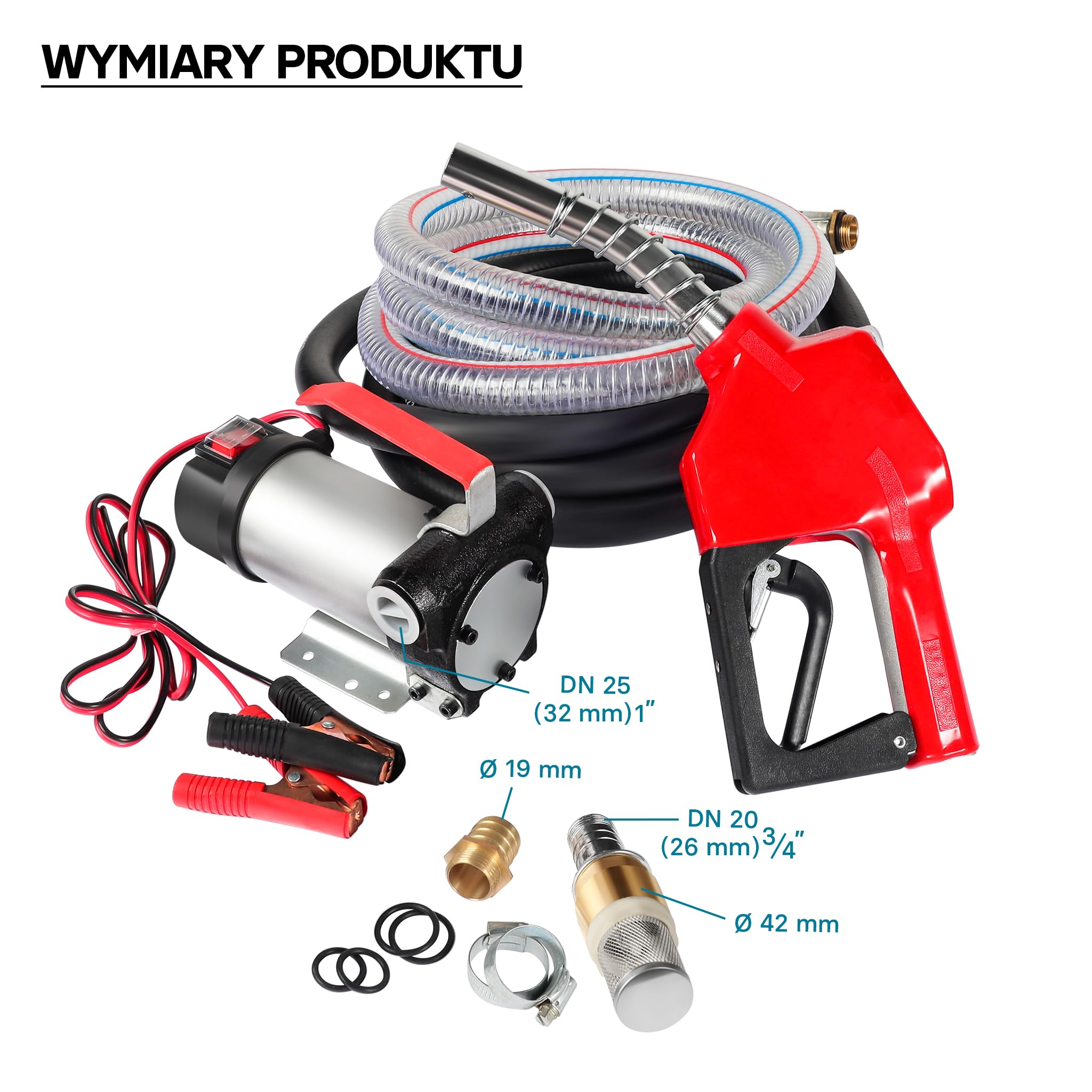 Wiltec Pompa do oleju napędowego, opałowego 150 W 40 l/min, przenośna z zaciskami do akumulatora, wężem i pistoletem