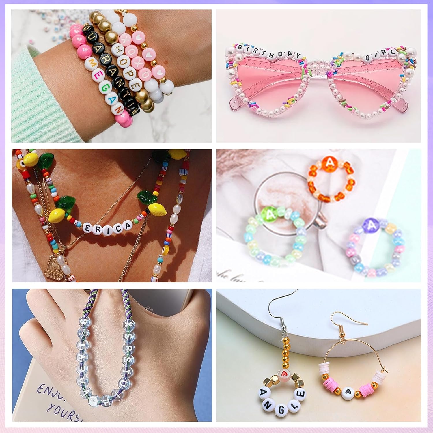 1600Pcs Pink and White Round Letter Beads A-Z, 4X7mm Acrylic Alphabet Beads for Friendship Bracelets Making - Image 6