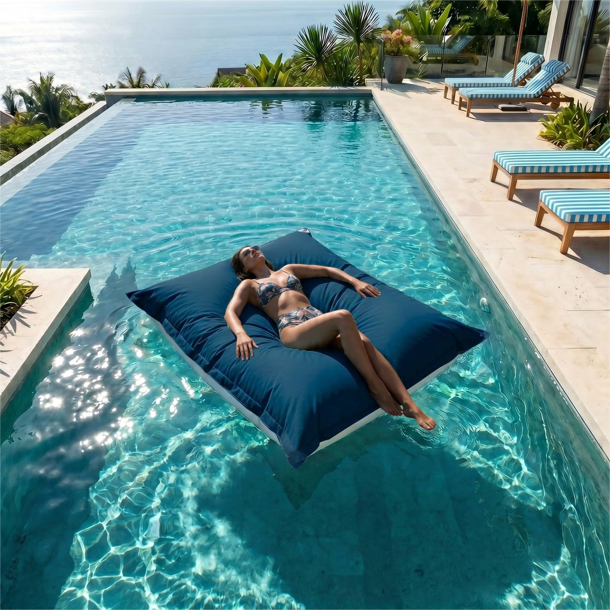 Housse Pouf Géant XXL 180x140cm Déhoussable Flottant Piscine Bleu Pétrole