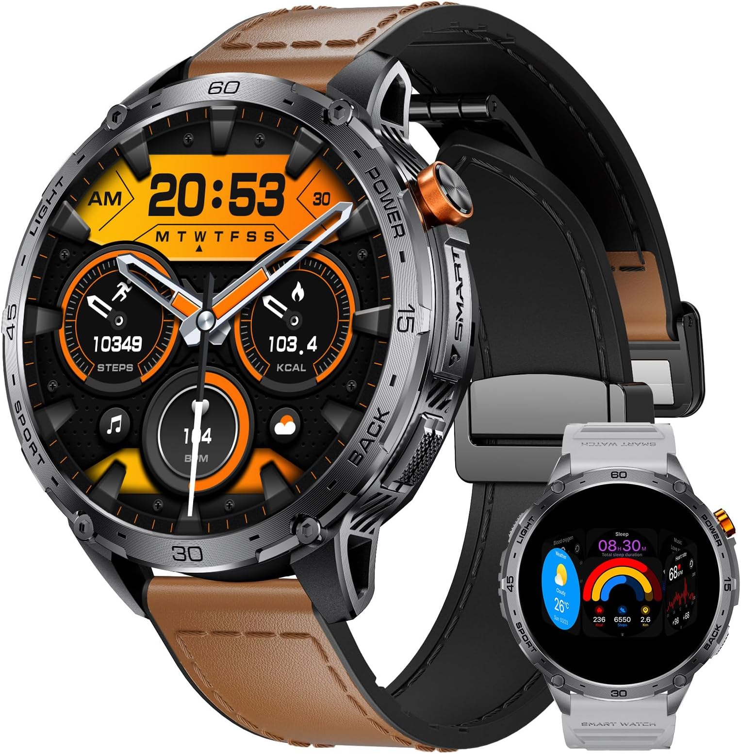 FOXBOX Montre Connectée Homme, 1.43″ Écran Amoled Smart Watch avec 24/7