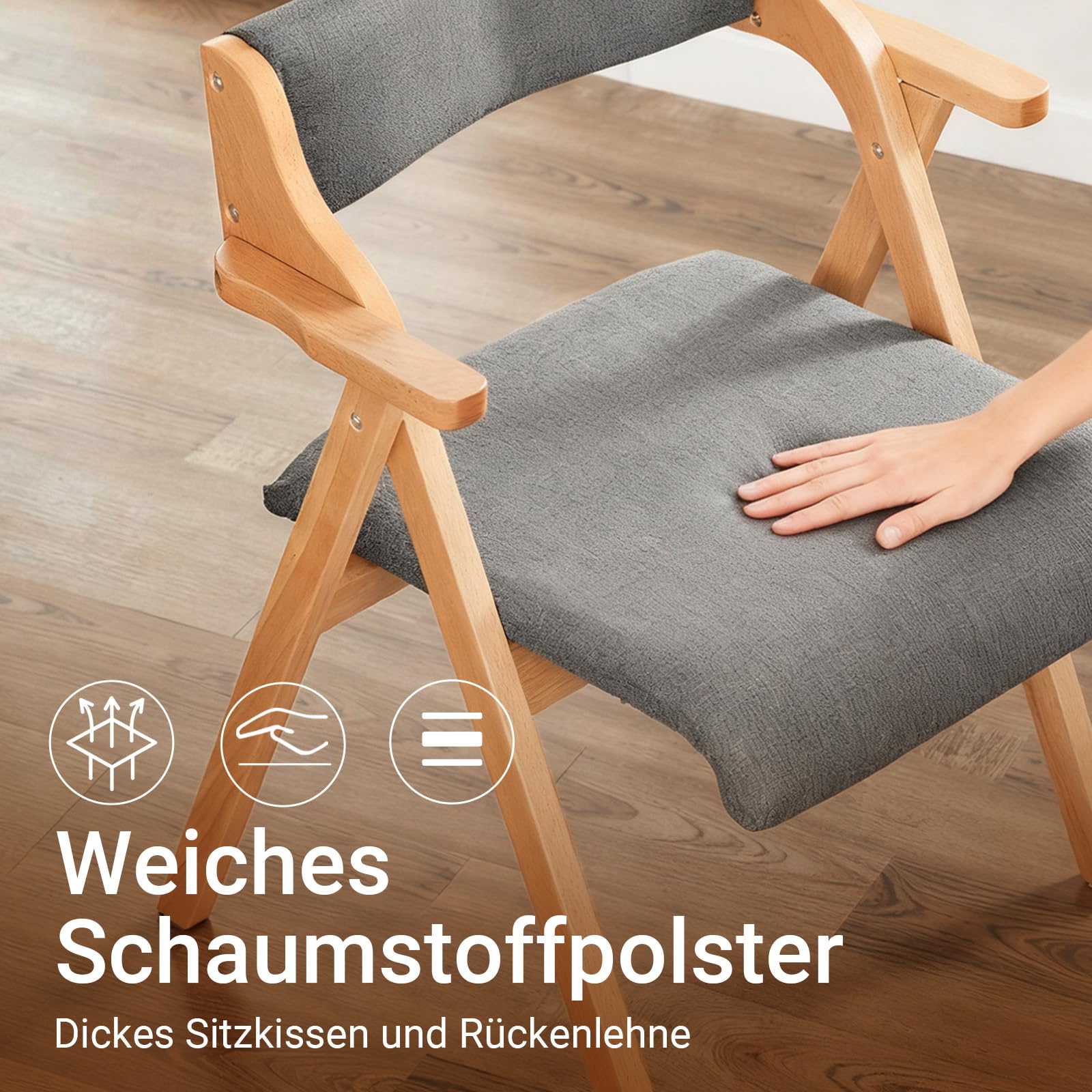 SoBuy Klappstuhl Holz mit Sitz- & Rückenpolster, montiert, 61,5x56x77,6cm | Ess- und Küchenstuhl klappbar, ergonomisch & platzsparend, 150 kg Tragkraft, für Gäste & Esszimmer & Büro & Balkon, FST98-HG