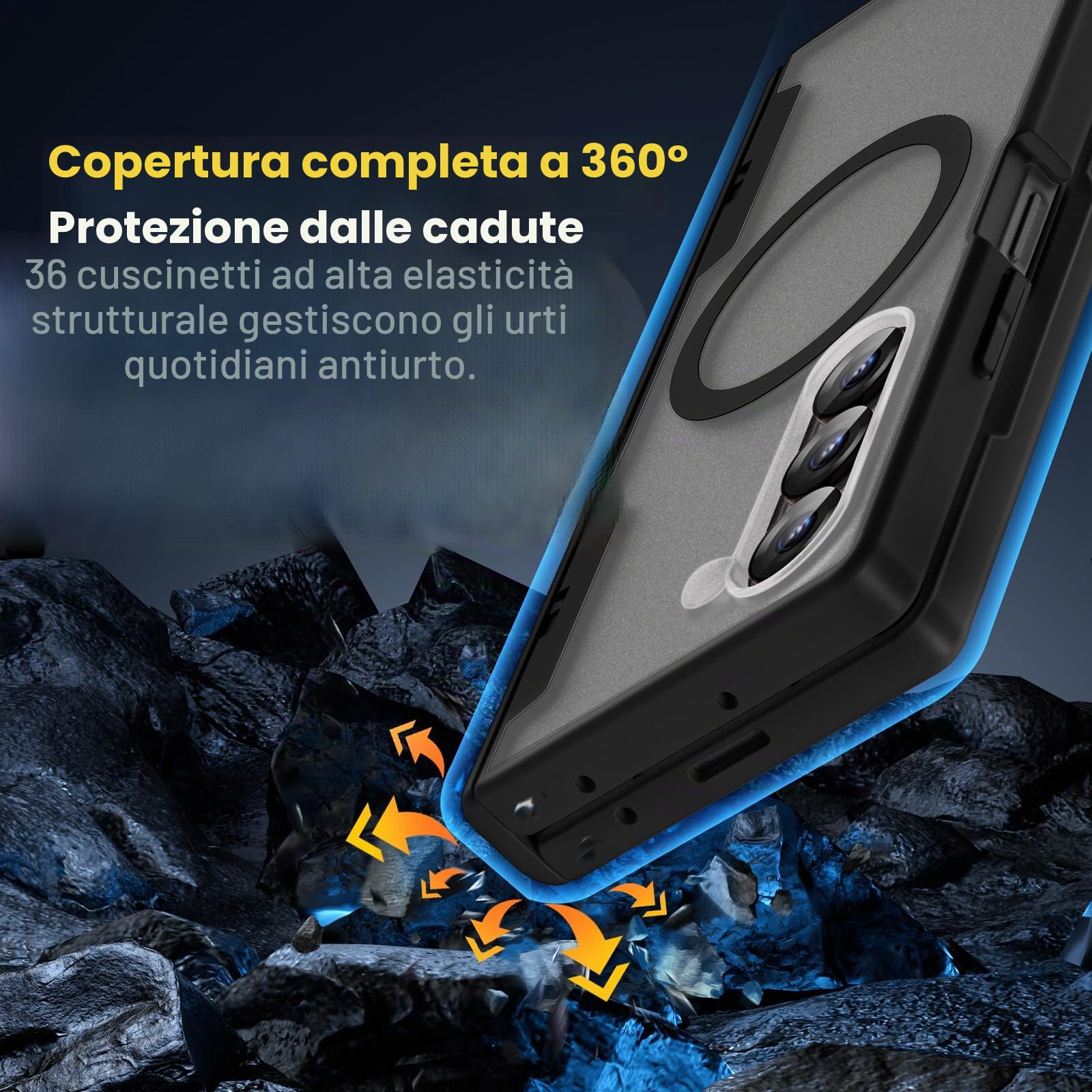 Caka Custodia per Samsung Galaxy Z Fold 6, compatibile con Magsafe, protezione con cerniera, protezione schermo HD integrata, sottile, traslucida, dura, antiurto, magnetica, nera
