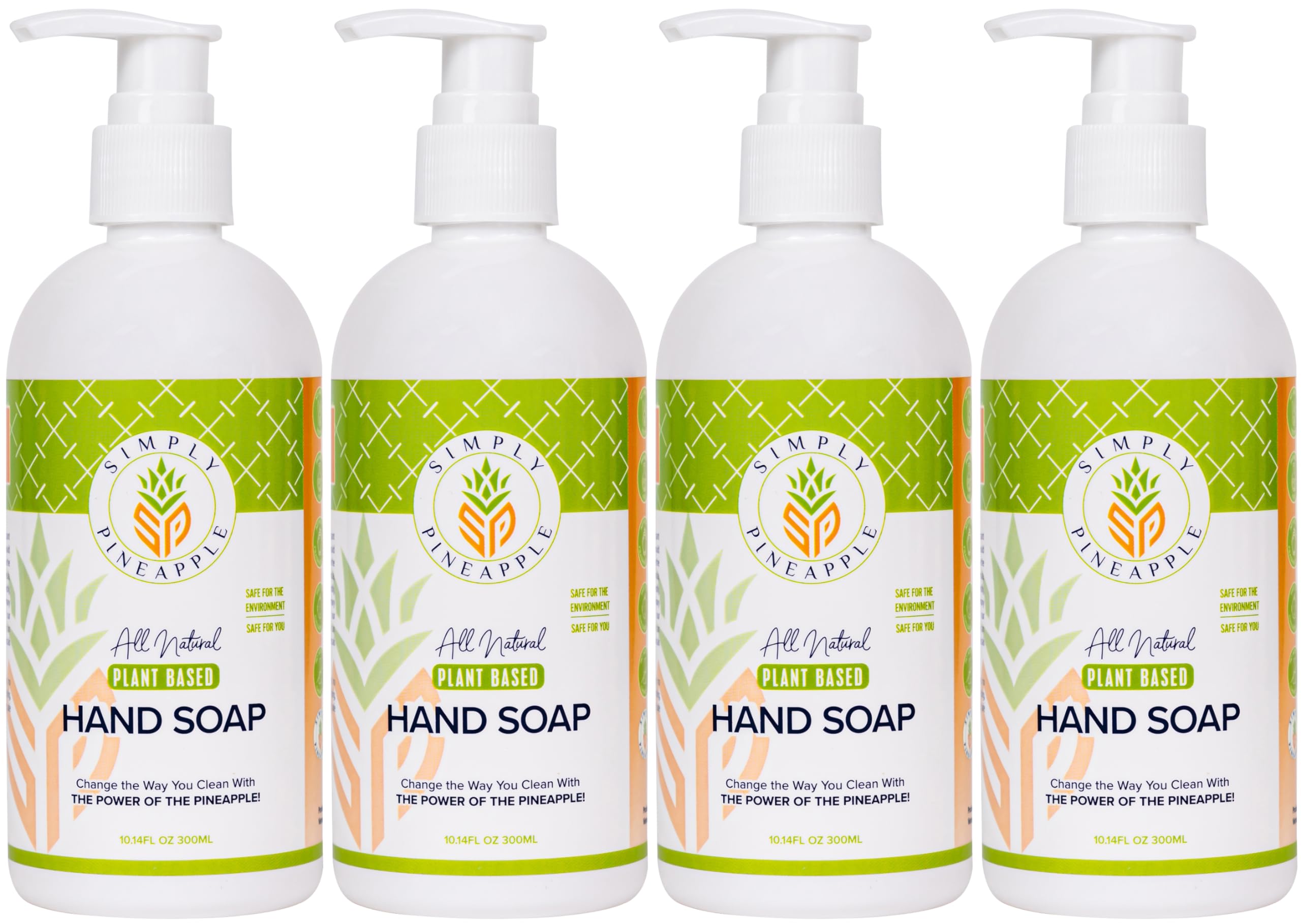 Natural Hand Soap - Pineapple-Tangerine Scent - Liquid Hand Soap - Gentle on Skin - Tough on Grease - Eczema-Friendly - No Artificial Fragrances or Colors, 4-Pack (10.14 fl oz each)