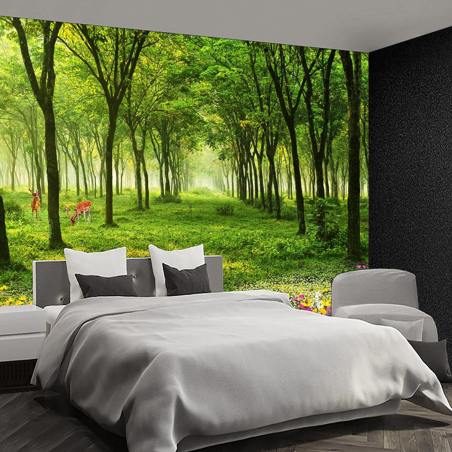 Condition photo showing New/Like New for nature forest tree mural woodland landscape backgrounds cottage jungle wallpaper extra large wall murals for bedroom living room not peel and stick - 108''x 75''