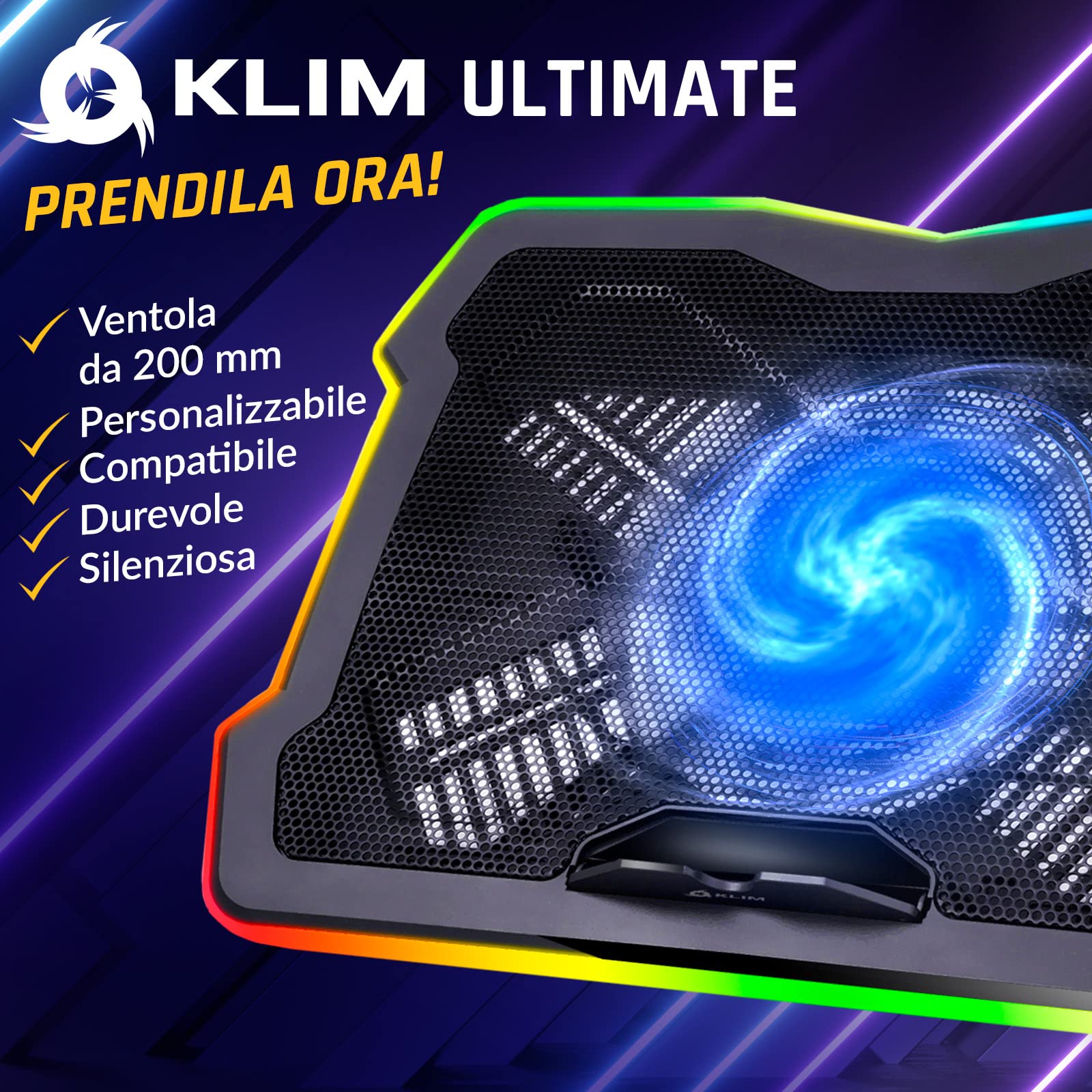 KLIM Ultimate Base di Raffreddamento RGB per PC Portatili 11-17" Gaming Ventola