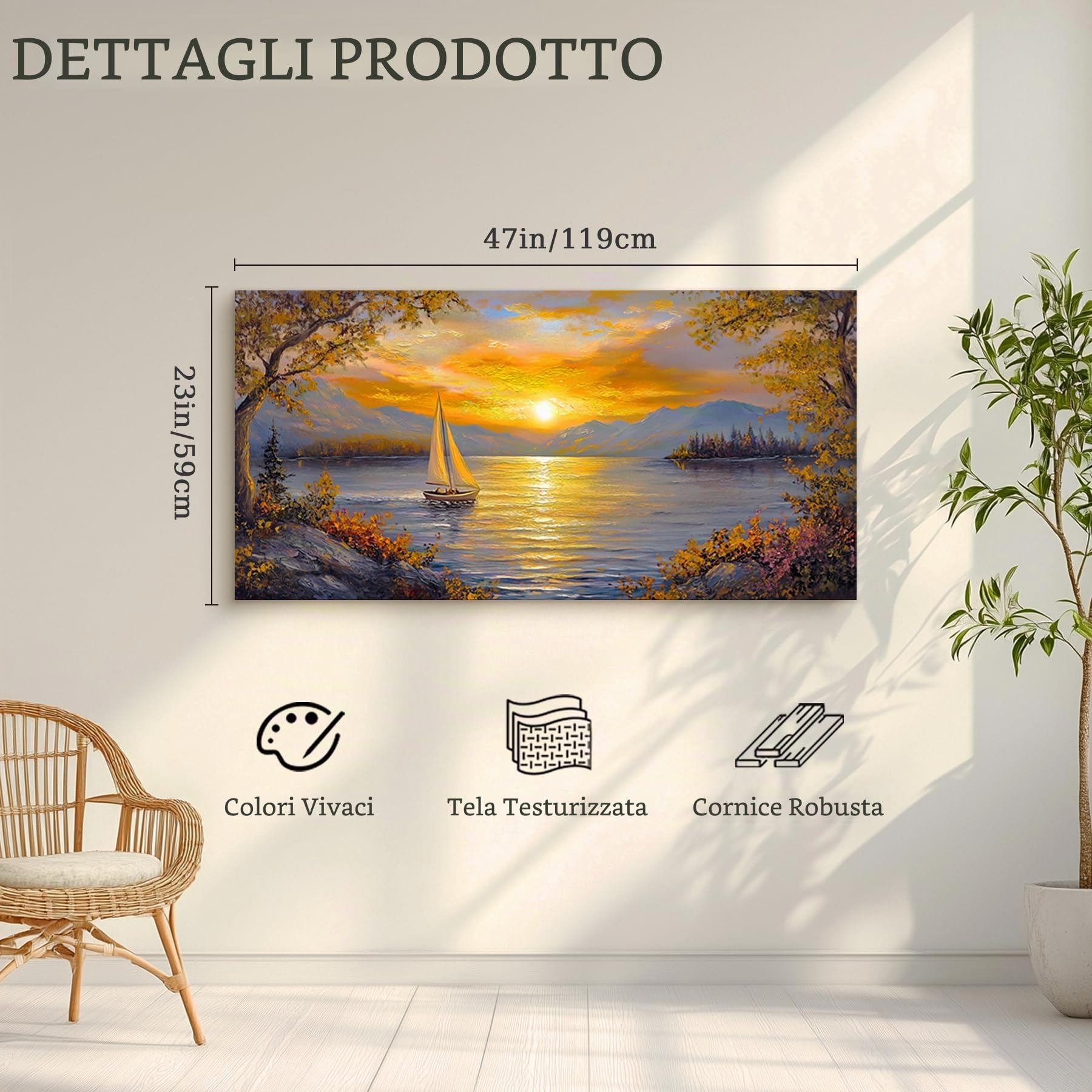 MHARTK66 Quadri Moderni Soggiorno Grandi, 59x119 cm XXL Stampe da Parete Tramonto in Barca a Vela sul Lago, Quadro Camera da Letto Su Tela Decorazioni Parete Bagno Ufficio Sala Da Pranzo