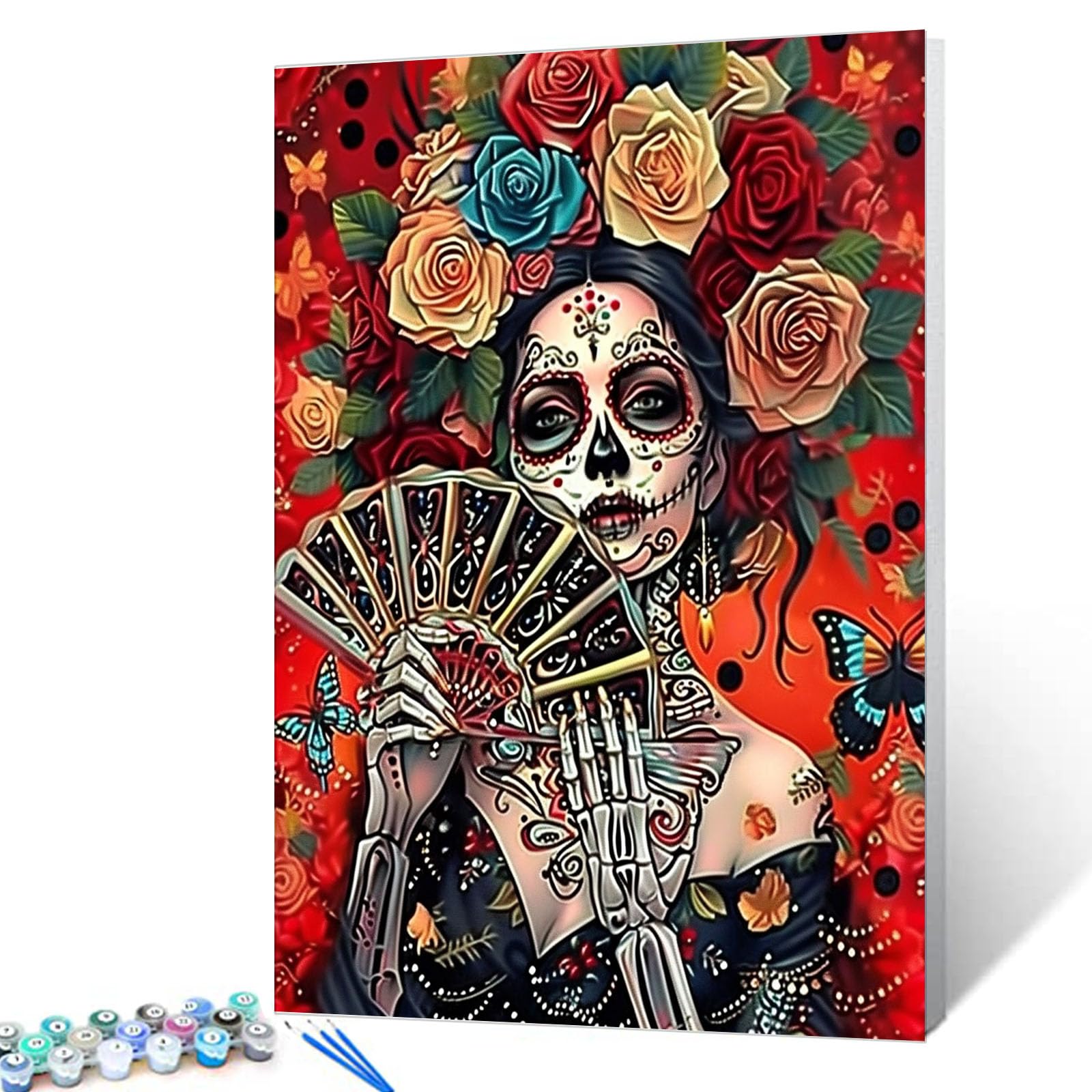 Colorful Skeleton Woma Paint by Numbers Kits for Adult Boho Paint by Numbers Halloween Painting Kits on Canvas with Brushes and Acrylic Pigment for Home Wall Decor Without Framed 16''W x 20''H