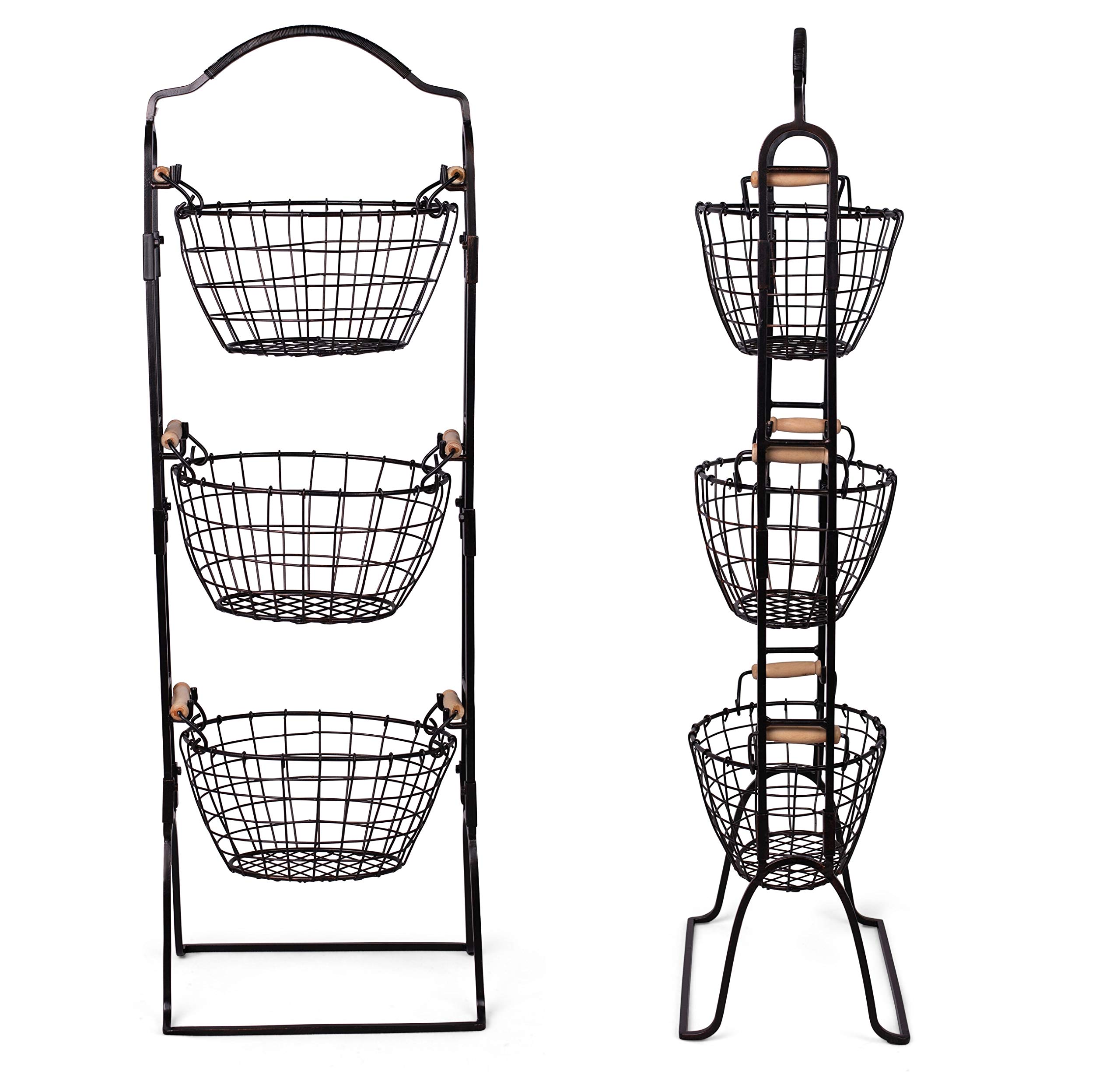 BirdRock Home 3Tier Wire Basket Stand with Removable Baskets Kitchen