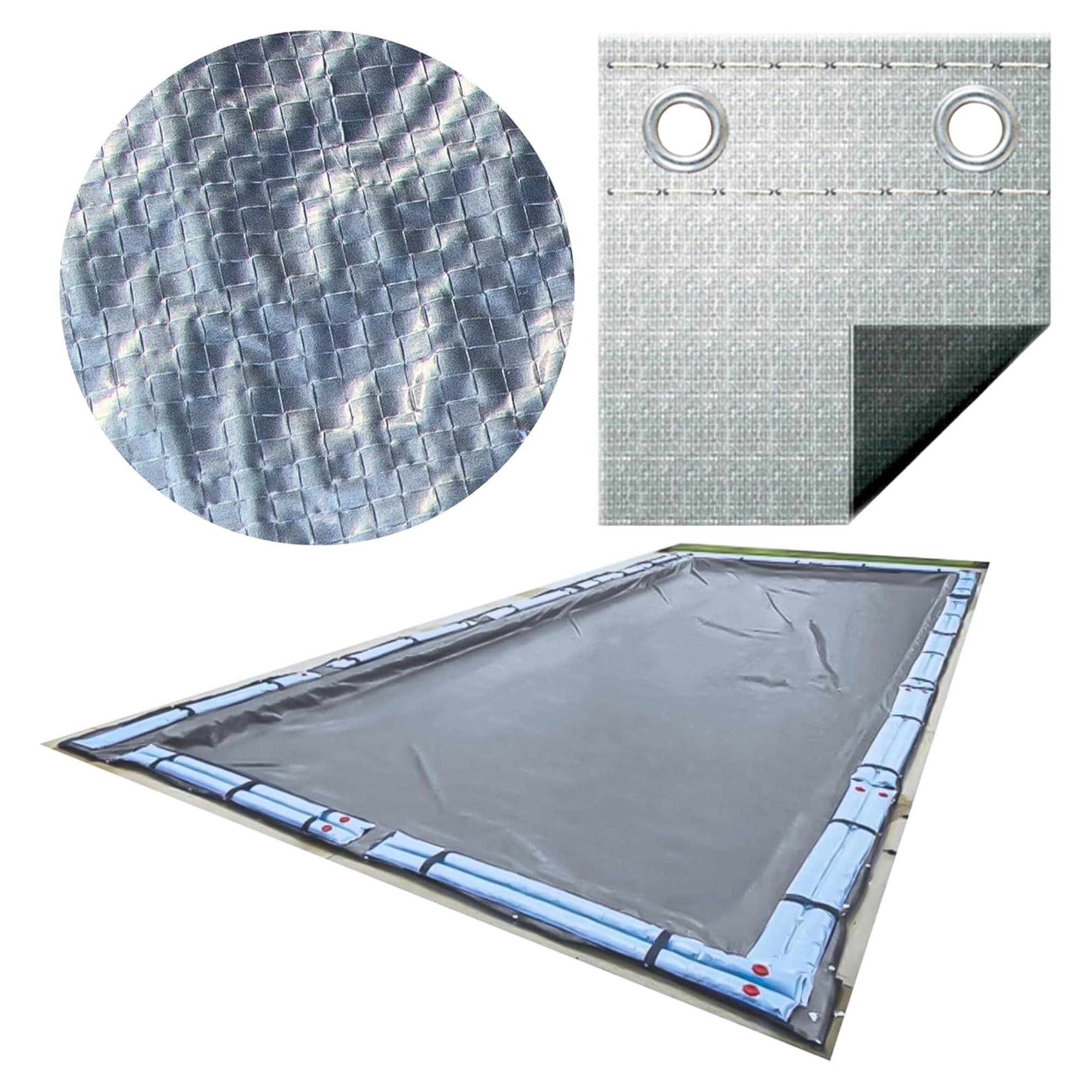swimline hydrotools silver king winter swimming pool cover for rectangular 16' x 32' inground pools, includes grommets and water tube sleeves
