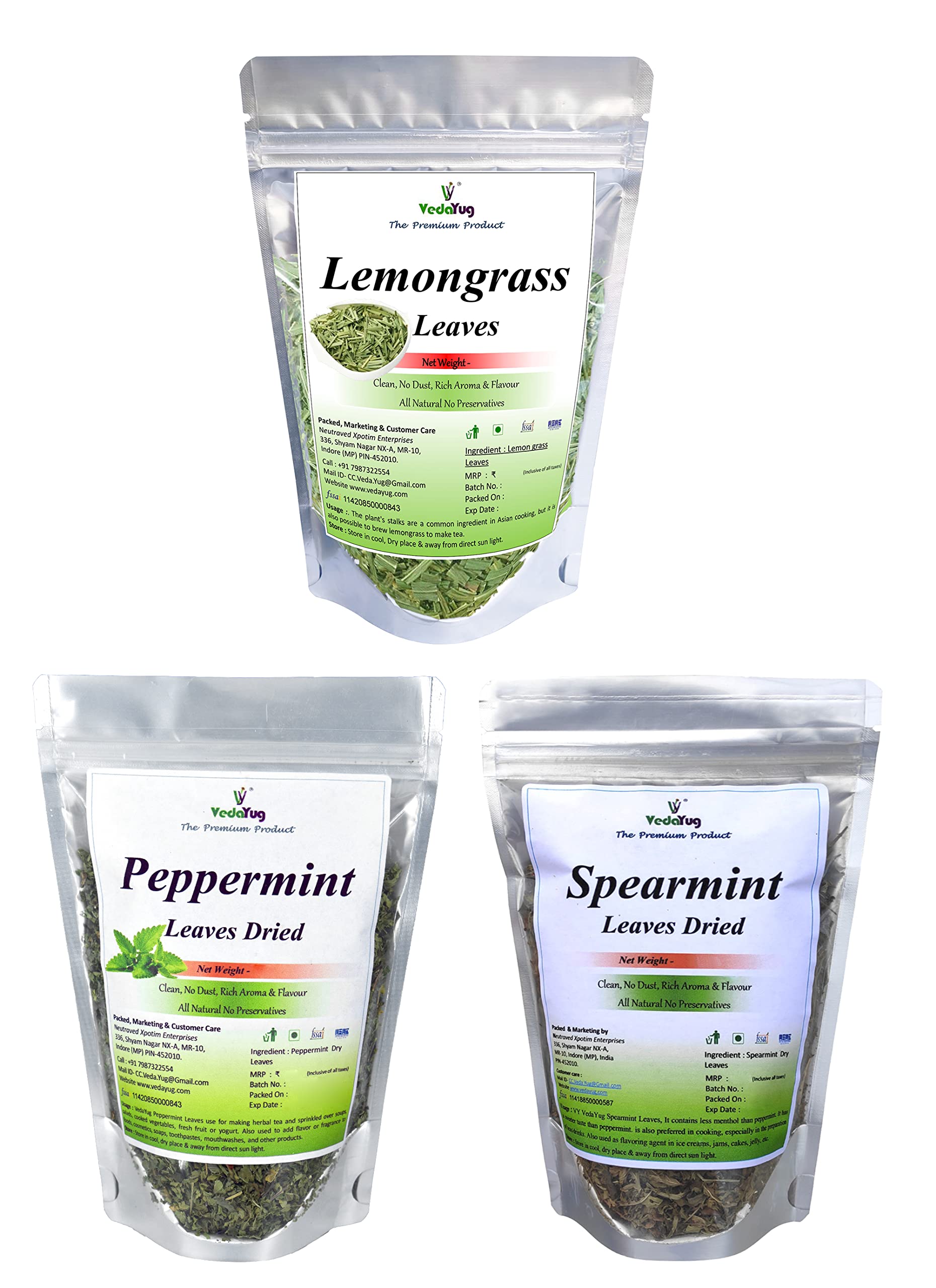 VY Vedayug Peppermint Leaves 30gm Spearmint Leaves 30gm Lemon Grass 35gm Combo of Herbal Tea | Herbal Tea Ingredient Set