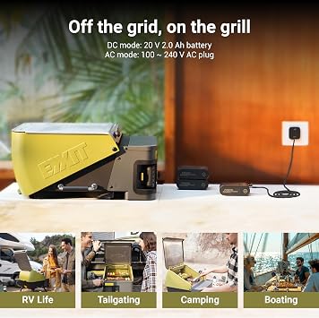 EXIT Fire'n'Go 20V Portable Wood Pellet Grill Smoker, Electric Tabletop Pellet Smoker, 287 Sq.In. Cooking Area, Temperature Control (160-500F) Outdoor BBQ Grill for Camping, Tailgating, RV, EX110