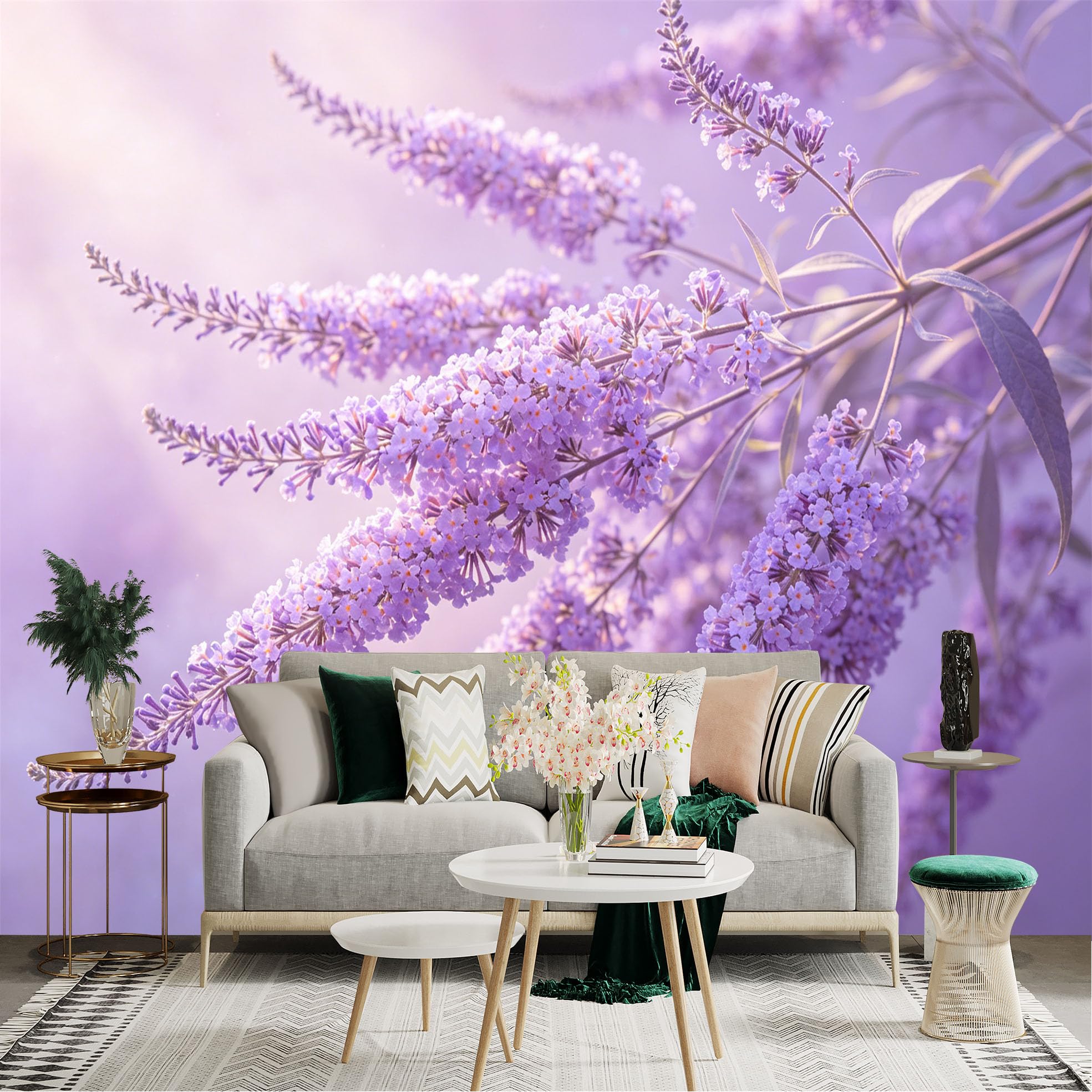 Lnzczhyre Dbh260521730 Custom Size Wall Sticker Mural， Soft Purple Lavender Branches， Dreamy Floral Blossom， Gentle Spring Nature Scene， For Wall Decoration， Peelandstick Wall Decals.