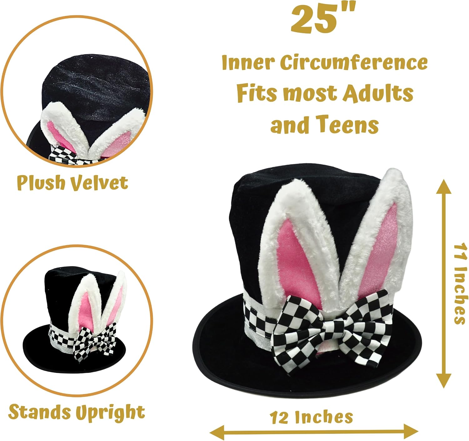 4E's Novelty 4Pcs Set Costume Accessory Set for White Rabbit Costume for Adult Women Men, Halloween Costume, Tea Party Dress Up