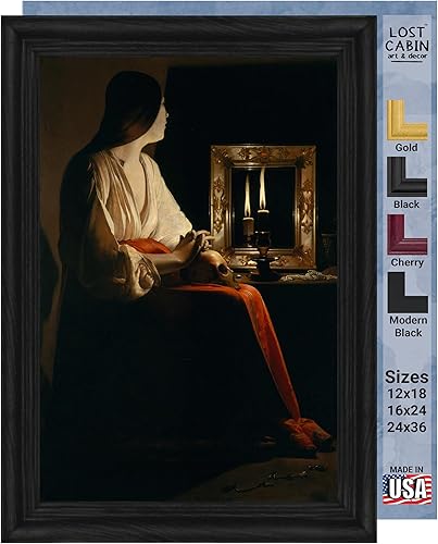 La Magdalena Penitente por Georges de La Tour - Lienzo enmarcado para decoración de pared, lienzos de reproducción de pinturas de obras de arte