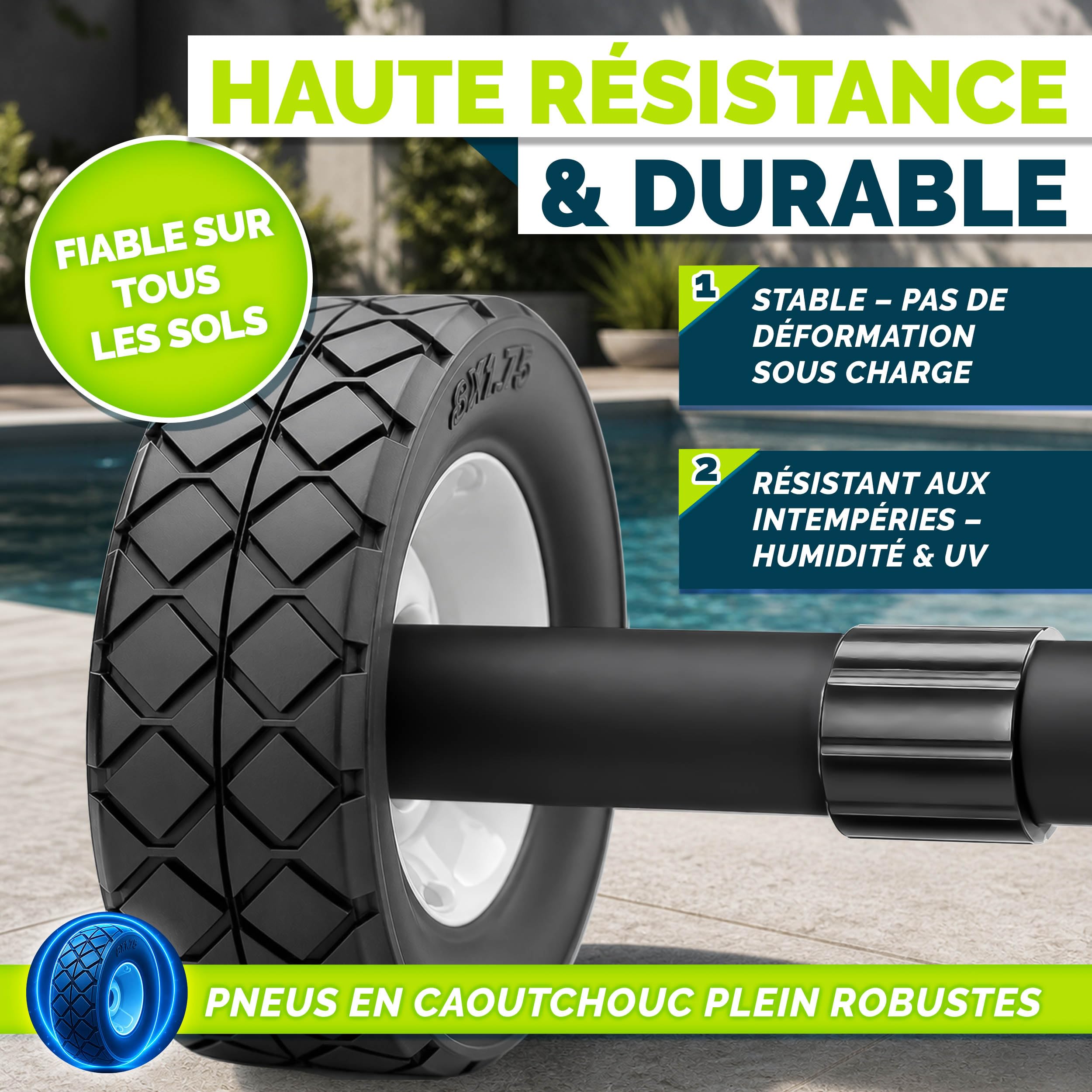 tillvex Enrouleur de Piscine 3-5,70 m avec pneus Pleins Thermomètre & Pattes de Fixation | Système d'enroulement pour bâche Solaire | Dispositif de déroulement pour bâche et Couverture de Piscine