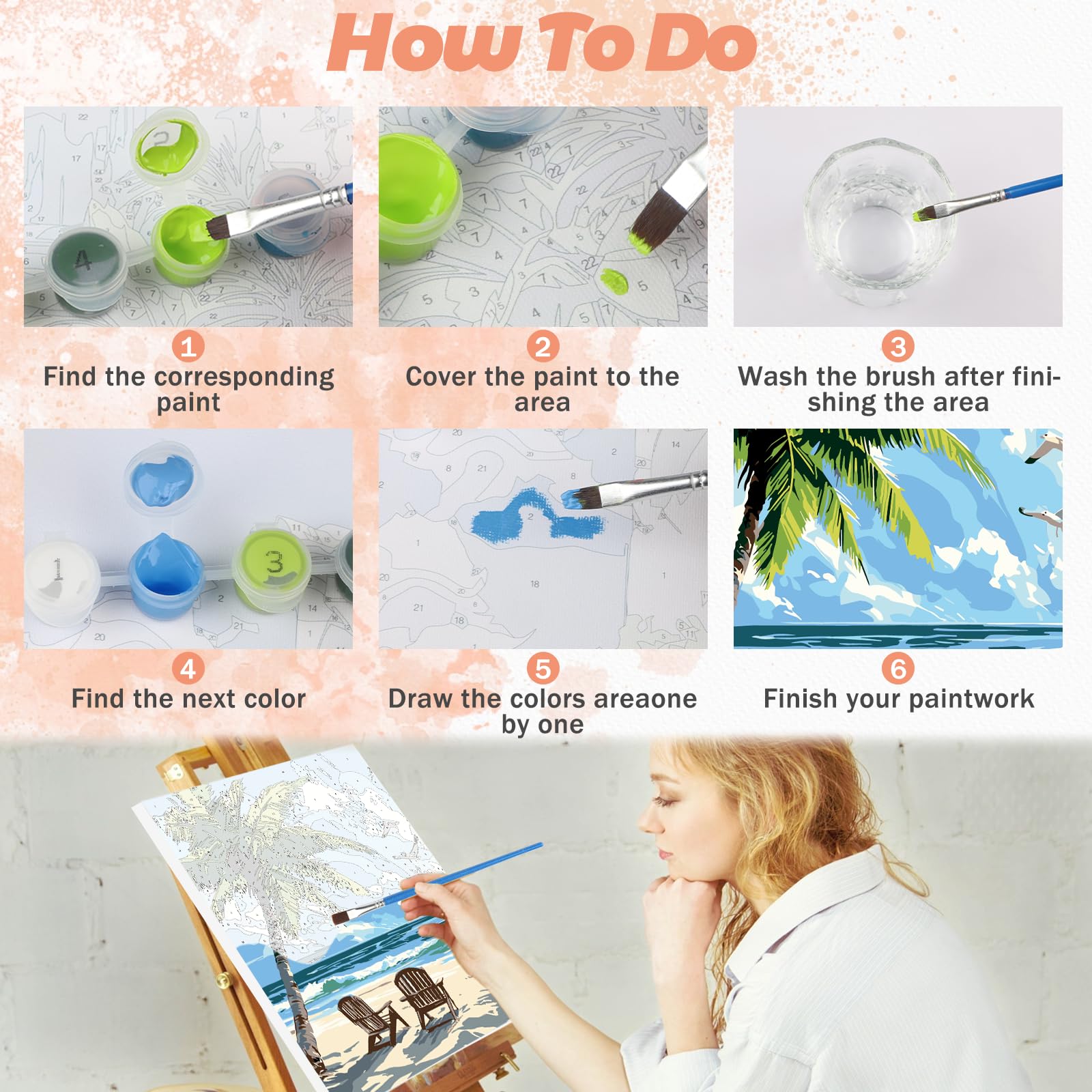 DOMROM Lot De 4 Toiles Encadrées Peinture Par Numéros Pour Adultes - Kit Acrylique Facile Pour Débutants, Idéal Décoration Murale Salon Et Chambre