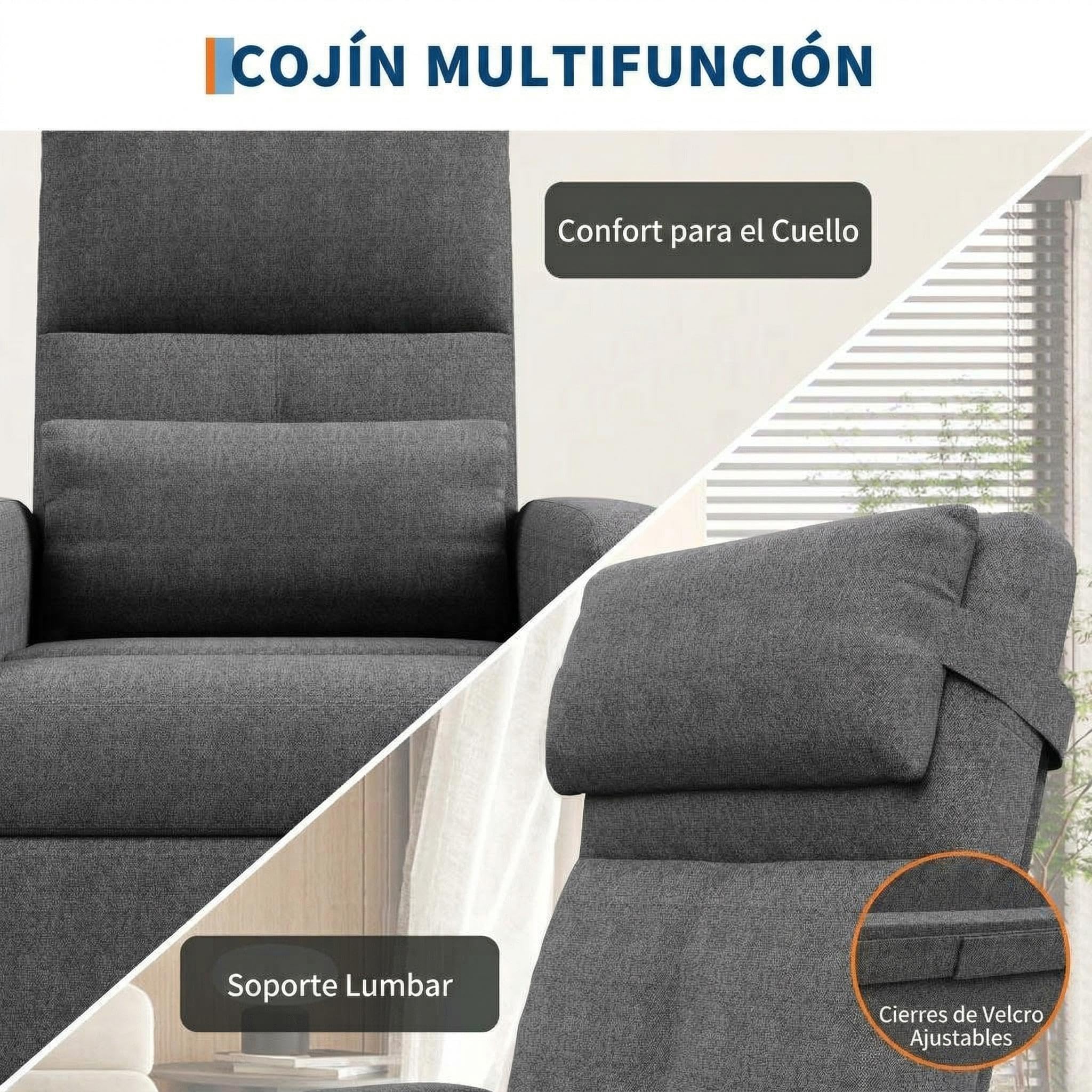 GarveeLife Sillon Relax Reclinable - con Masaje Eléctrico y Calor Lumbar - Sillón Reclinable Eléctrico Ajustable para Salone y Recepciones - Soporte Lumbar, Bolsillos Laterales - Tela de Lino, Gris
