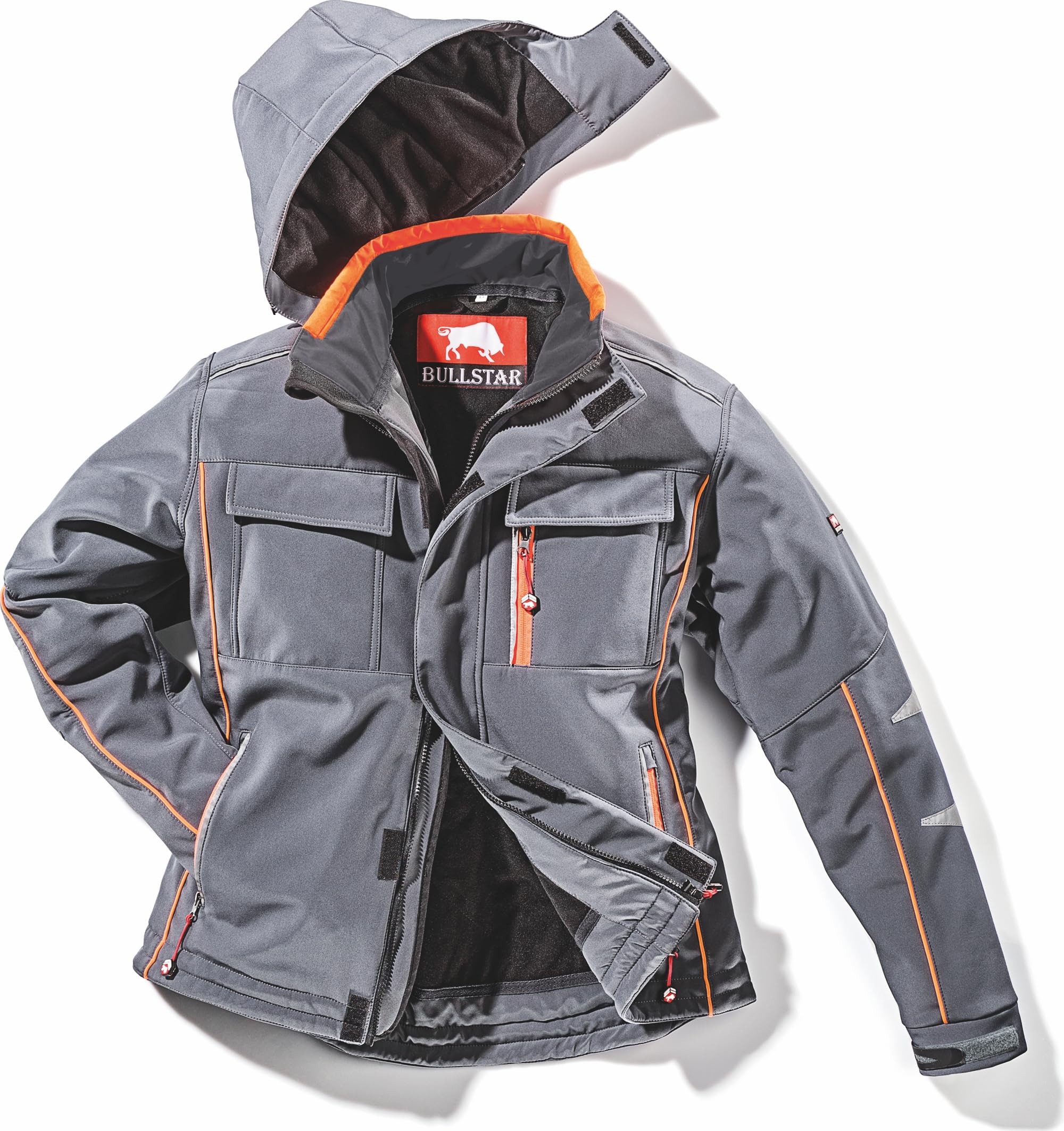 Bullstar Thermo-Softshelljacke ULTRA (Farbe grau, Größe XXL, Funktionsjacke für jedes Wetter, mit Kaputze, Arbeitskleidung) 9342-0-400-XXL