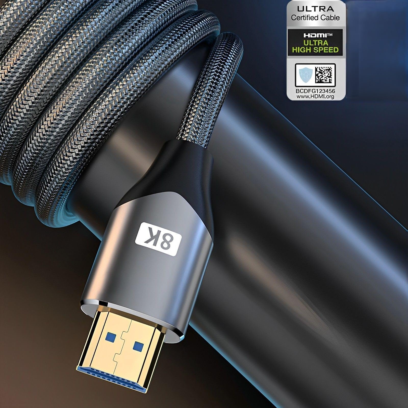 High Speed Fiber Optic HDMI 2.1 Cable with 48Gbps Bandwidth | Certified Ultra HD 8K@60Hz, 4K@120Hz Resolution HDMI Cord | 2M HDMI Cable with Fabric Braided for Phone, Xbox, PlayStation, TV and PC