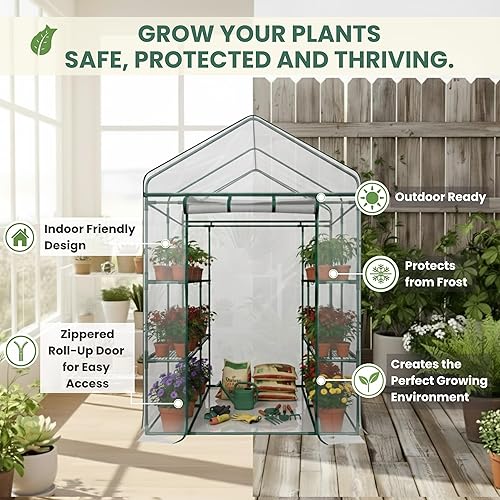 Vista 2 de Invernadero completo para interior y exterior con 8 estantes resistentes.