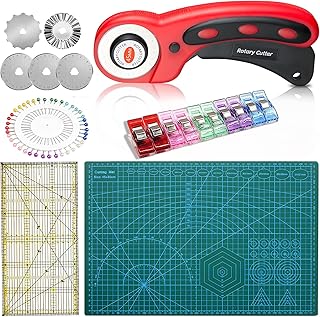 ロータリーカッターセット - 45mm ファブリックカッター エクストラロータリーカッター5個 A3 自己修復カッティングマット キルティング定規とソーイングクリップセット クラフト、ソーイング、パッチワークに最適