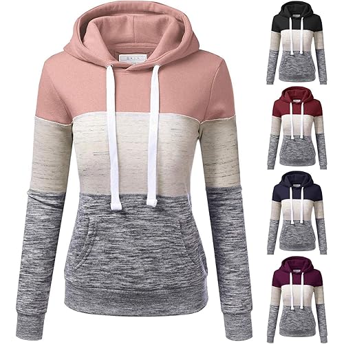 Fudule Women's Pullover Sweaters,Lightweight V Neck Pullover Color Block Hoodie Striped Hollow Out Sweater Knit Blouse