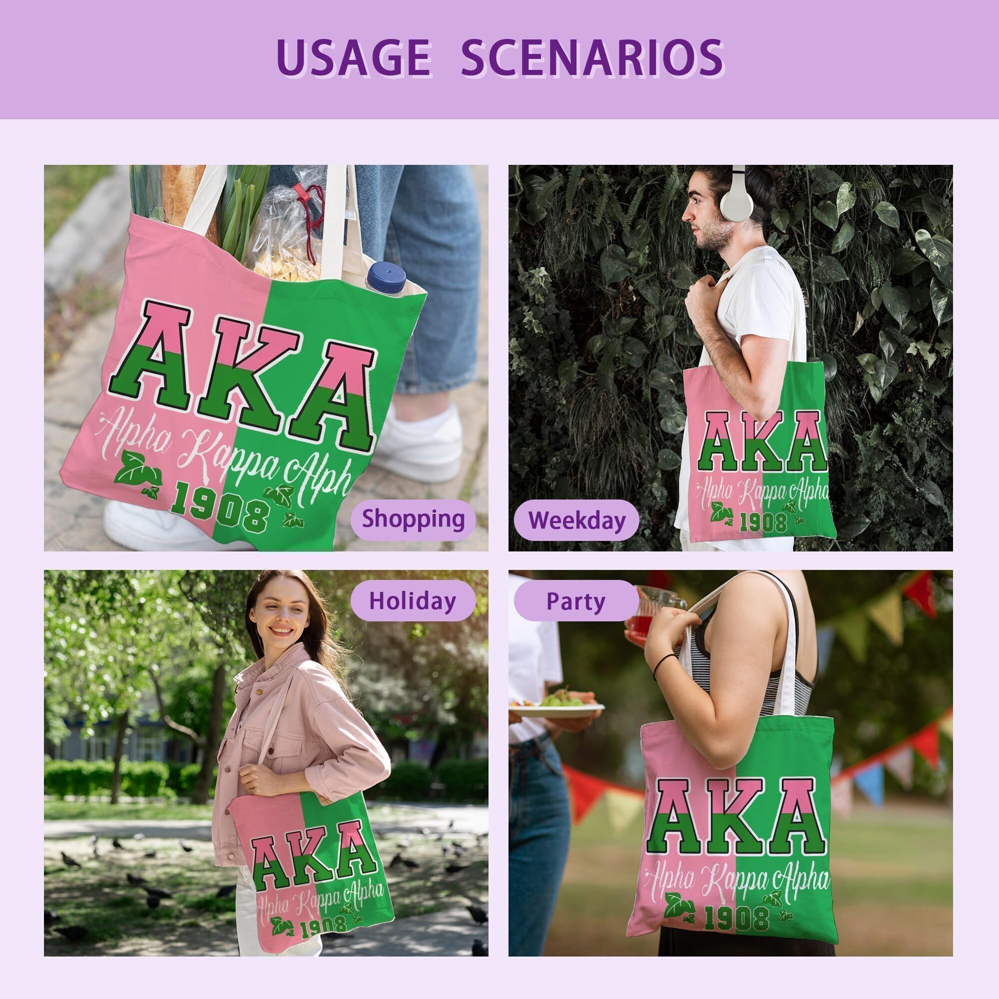 ATHAND AKA Sorority Canvas Tote Bag with Zipper Inner Pocket,Reusable Shopping Beach Travel Grocery Bag for Friend,Girl