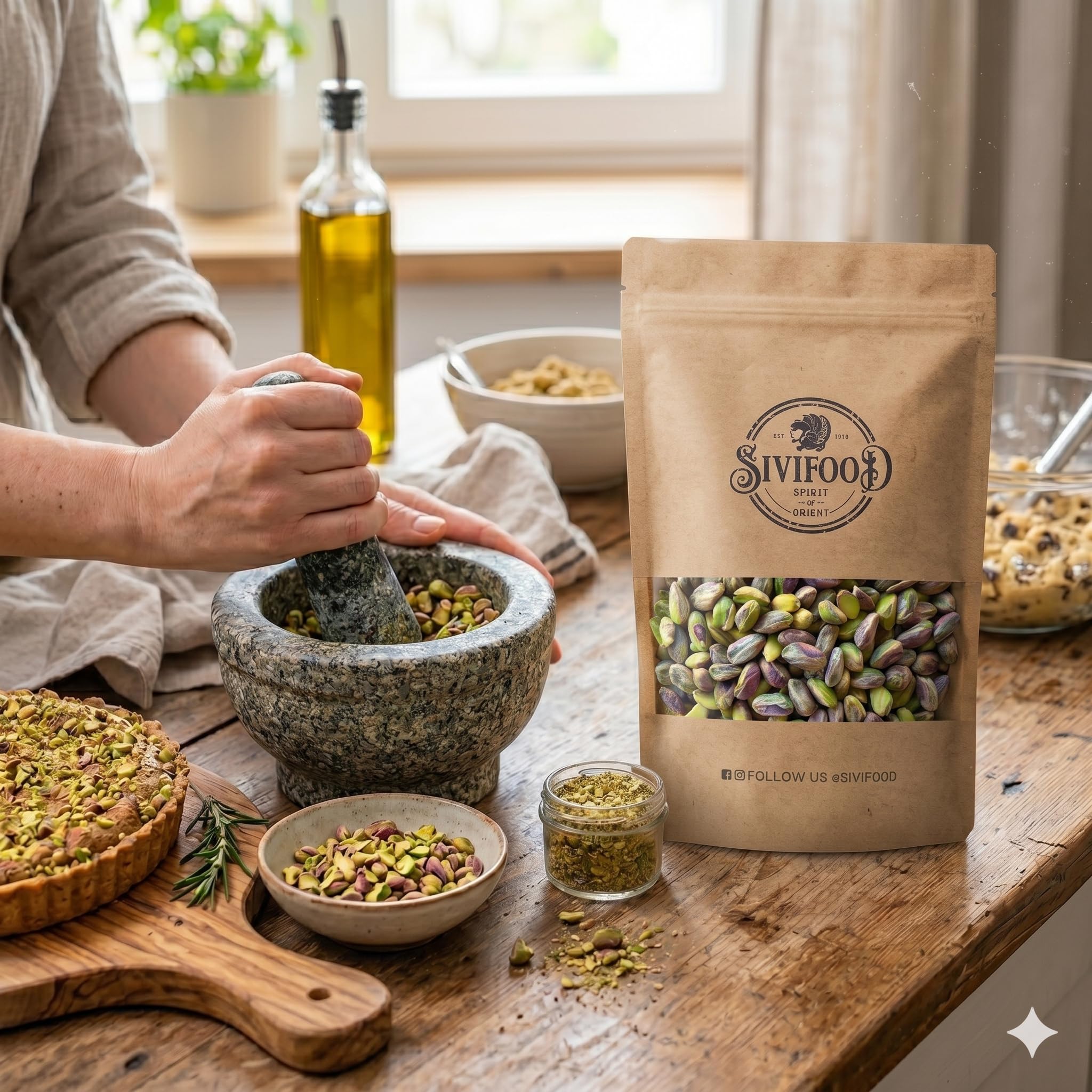 SIVIFOOD® Premium Pistazienkerne geschält [1kg] – Naturbelassene Pistazien ohne Schale in Premium Qualität – Ungesalzene & Ungeröstete Pistazienkerne – Vegan & vielseitig zum Backen, Kochen & Snacken