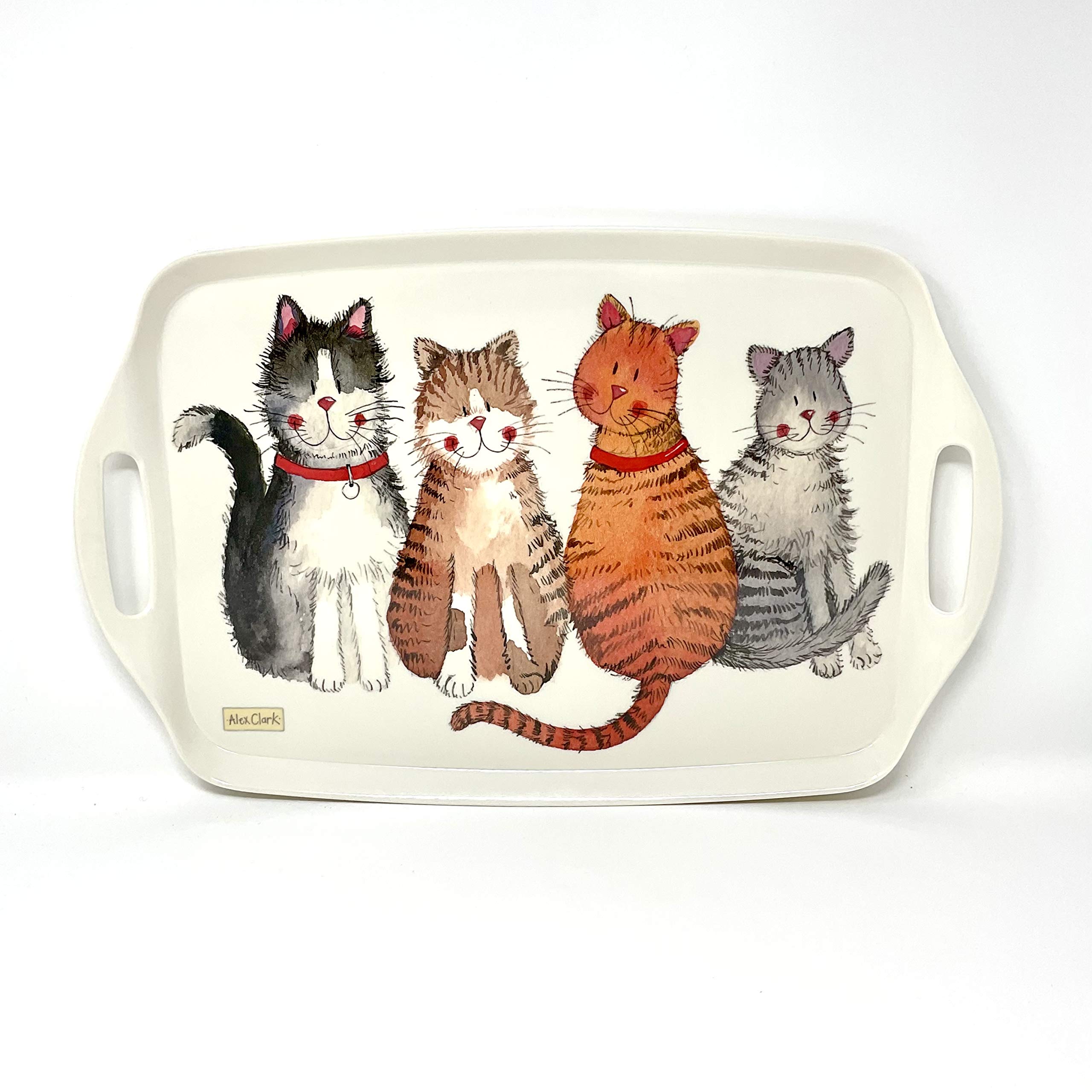 Alex Clark White Large Melamine Cat Tray - Perfect For Snacks And Tea/Use Indoor And Garden/Animal Lovers/Gift/Tea Drinkers/Serving Food Tray