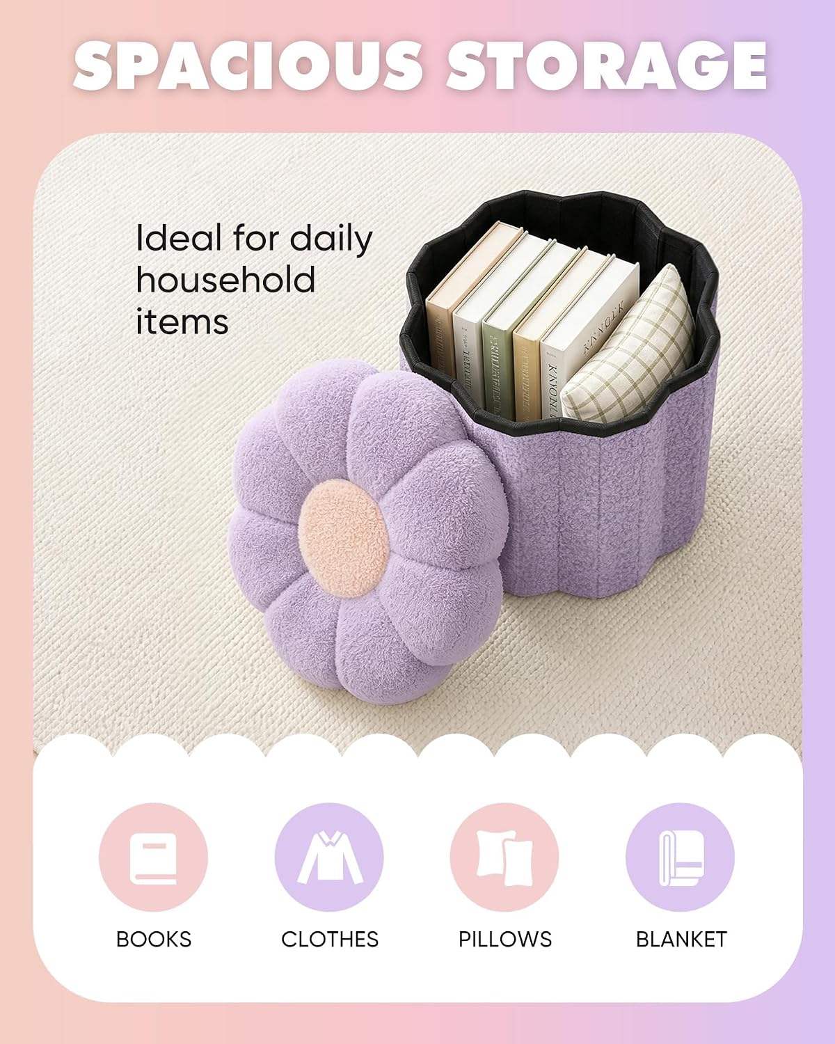 B FSOBEIIALEO Storage Ottoman Cube, 12.6" Ottoman with Storage, Purple