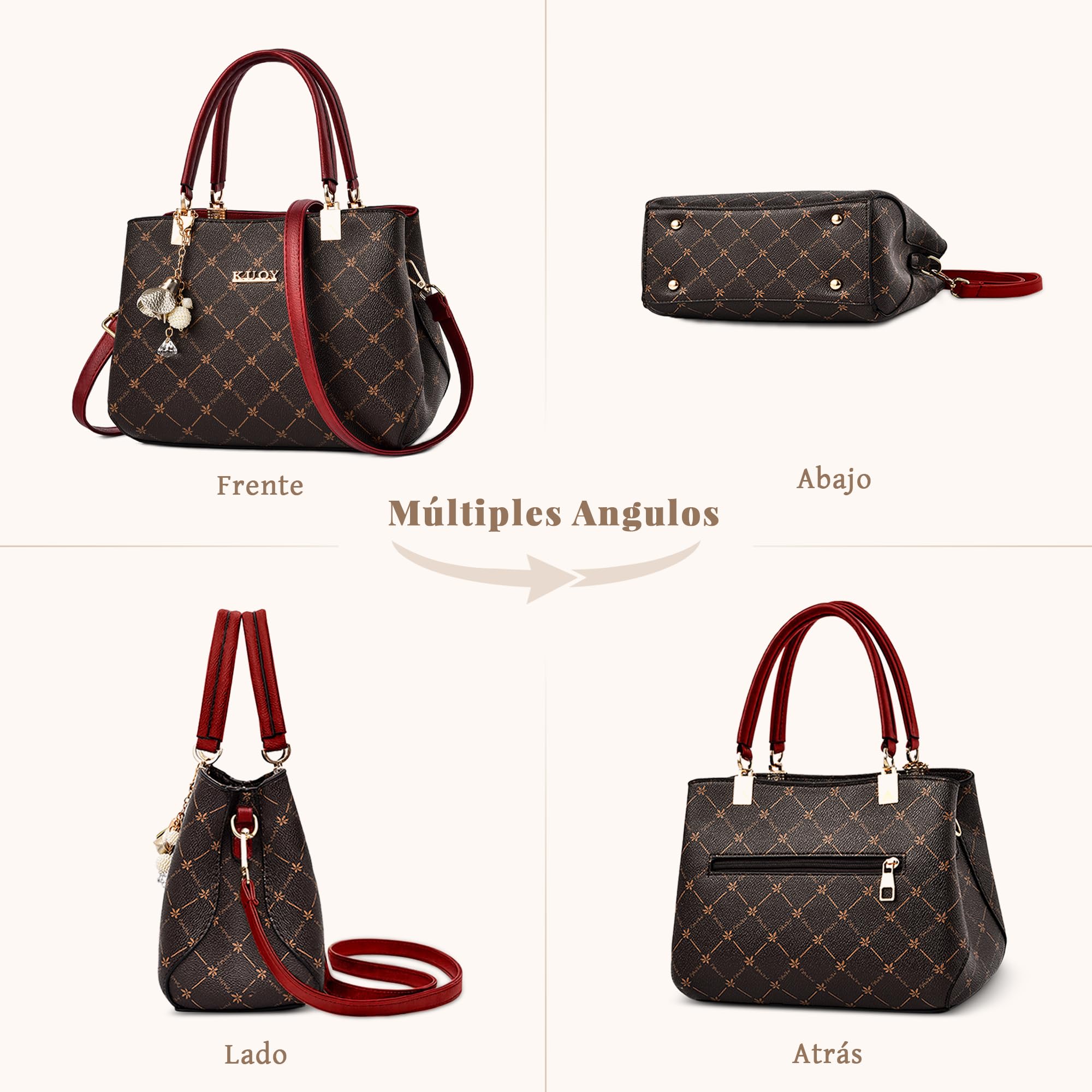 Bolsos de Mujer Moda Bolso de Mano con Estampado de hoja de arce Piel PU Bolso Bandolera Shopper Bolsos de Hombro con colgante para Trabajo Viajes Compras