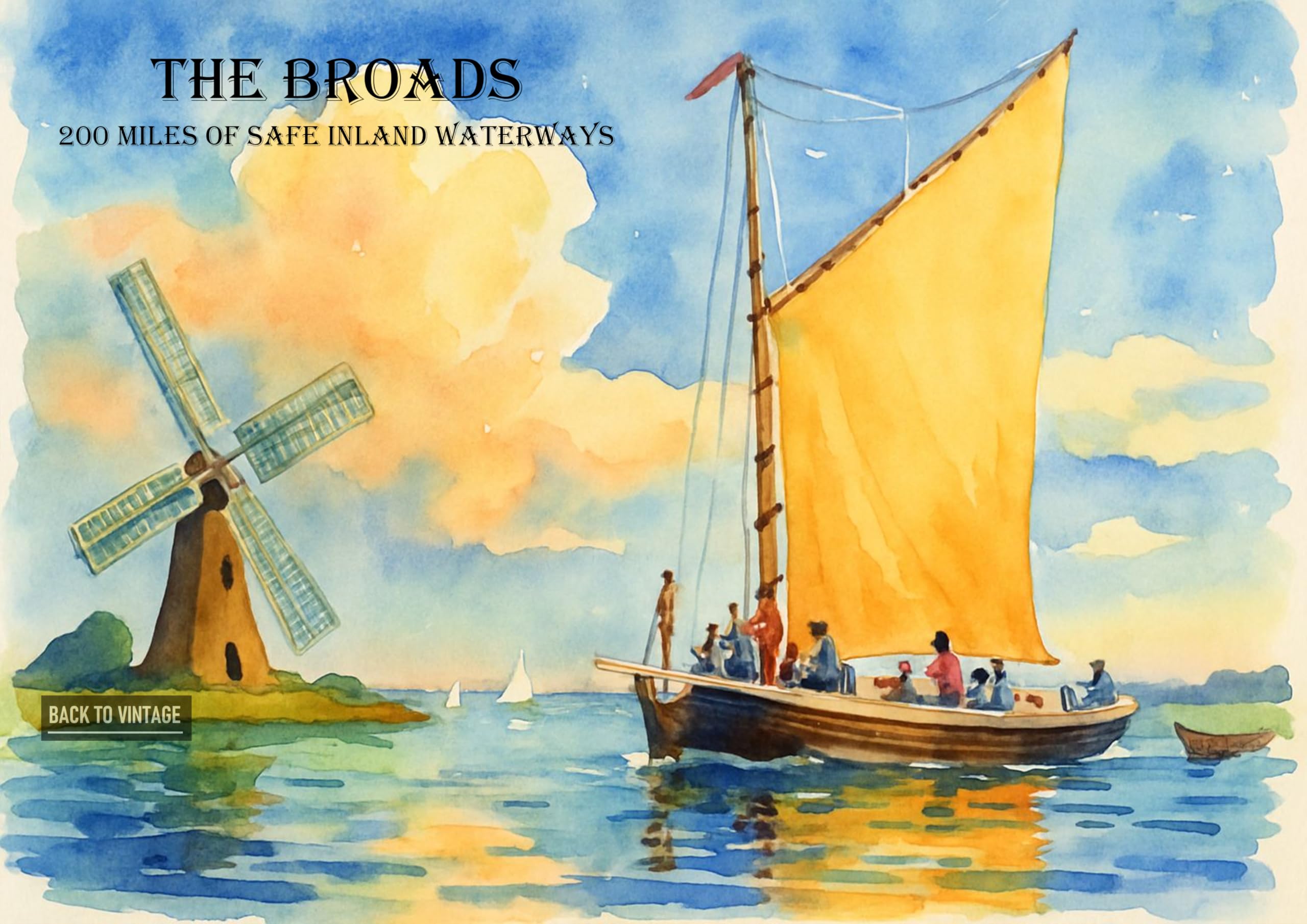 Back To Vintage Multicoloured The Broads Afloat - A4 Travel City Poster Wall Art Home Decor Art Print With Iconic Landmarks And Global Views For Culture Inspired