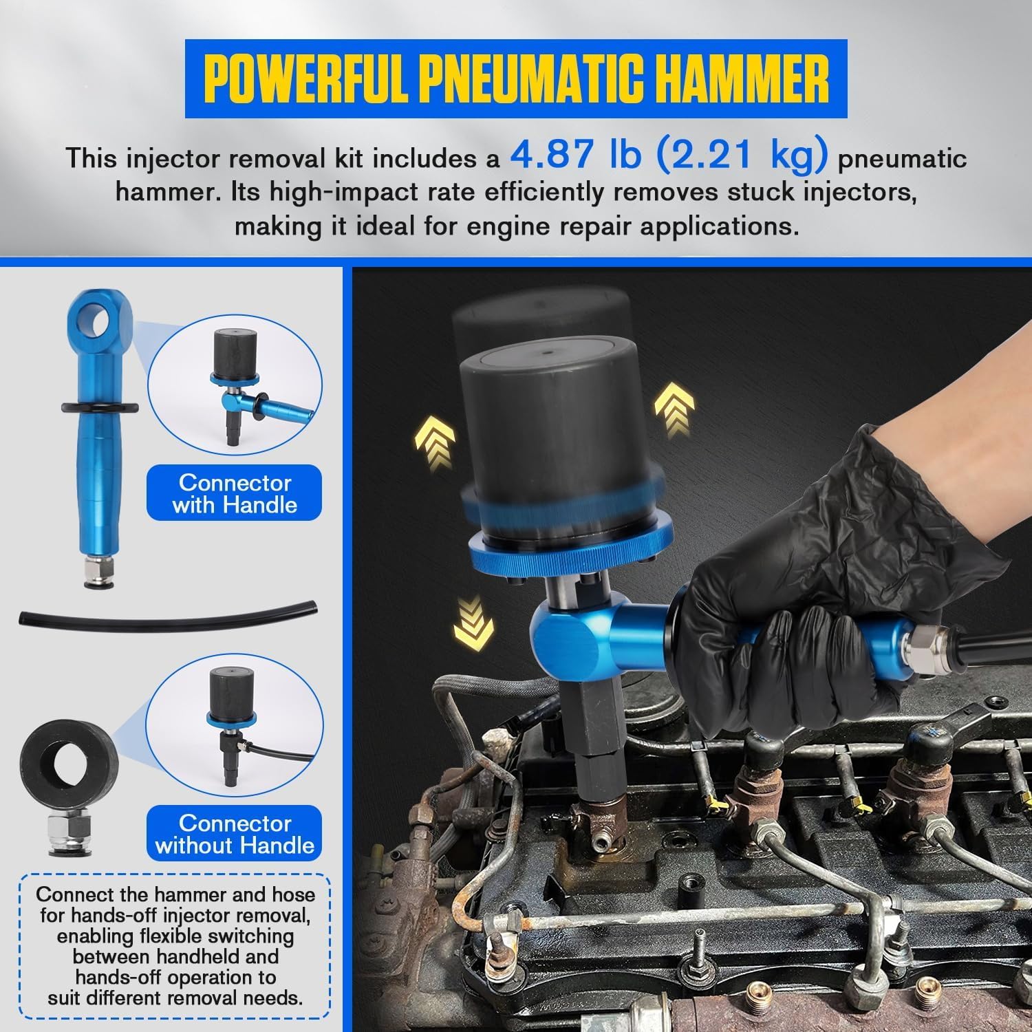HEYOUTH Kit Estrazione Iniettori Diesel Pneumatico 26 Pezzi​​ con Adattatori Universali – Compatibile for Bosch/Delphi/Denso/Siemens