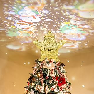 Christmas Tree Topper - Rotating Snowflake Ceiling Projector Tree Topper Light, LED Adjustable, 3D Snowman Christmas Glitter Projector for Xmas Party Holiday Indoor Decorations (Snowman)