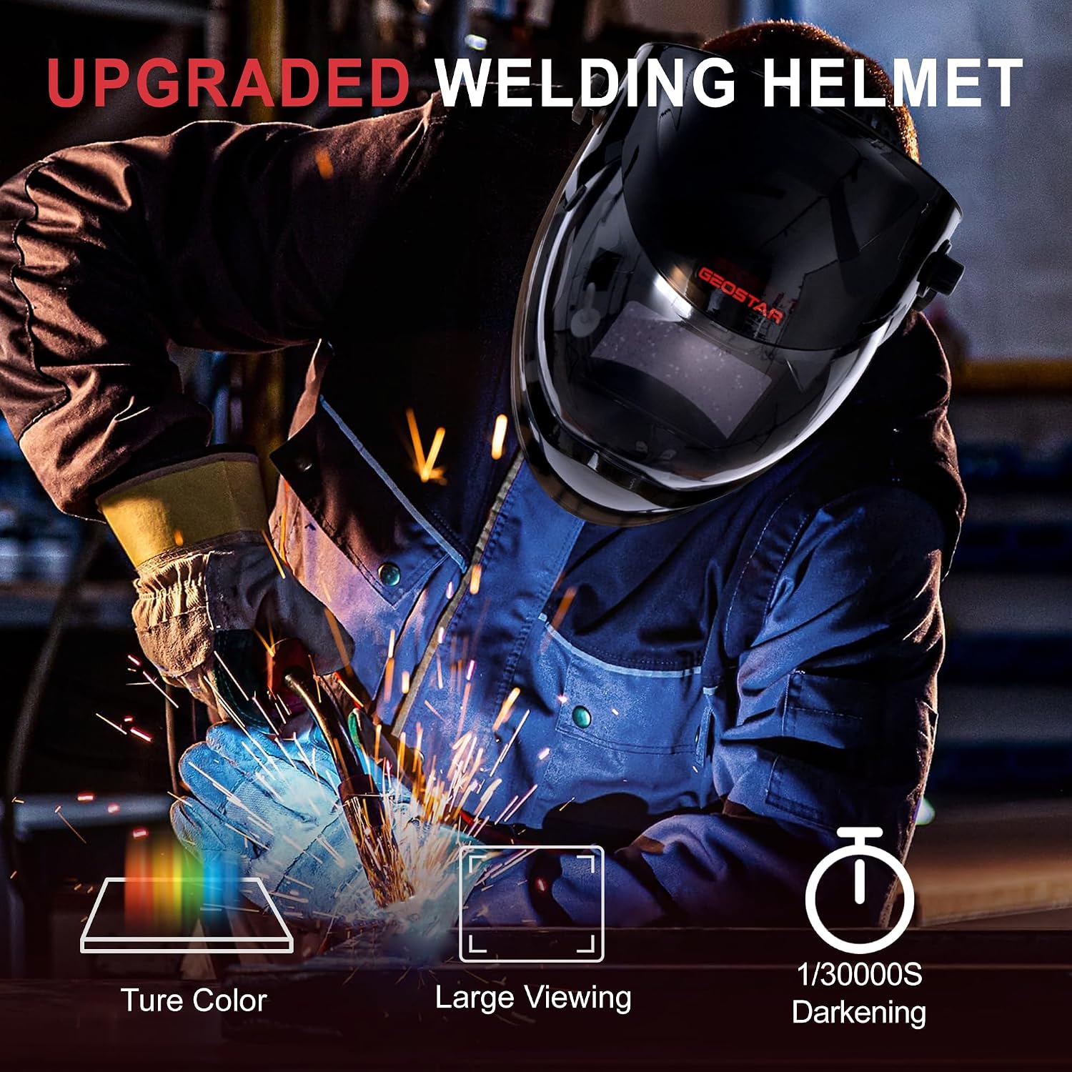 Welding Helmet Panoramic 180° Auto Darkening 3.94" x 3.27" Large View Screen Weld Hood Helmet 4 Arc Sensor Wide Shade DIN 4/5-8/9-13for TIG MIG ARC True Color Solar Powered Weld Grinding Welder Mask