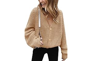 Angashion Women's V Neck Button Down Long Sleeve Cable Knit Cardigan Sweater