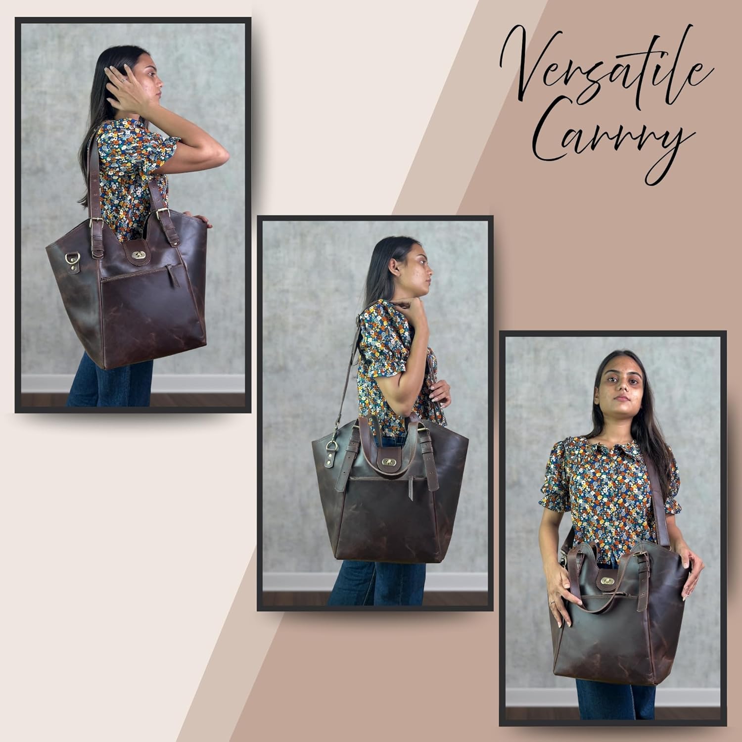 Madosh Genuine Leather Sling Tote Bag – Handcrafted Vintage Shoulder Bag with Top Handle & Detachable Strap for Women