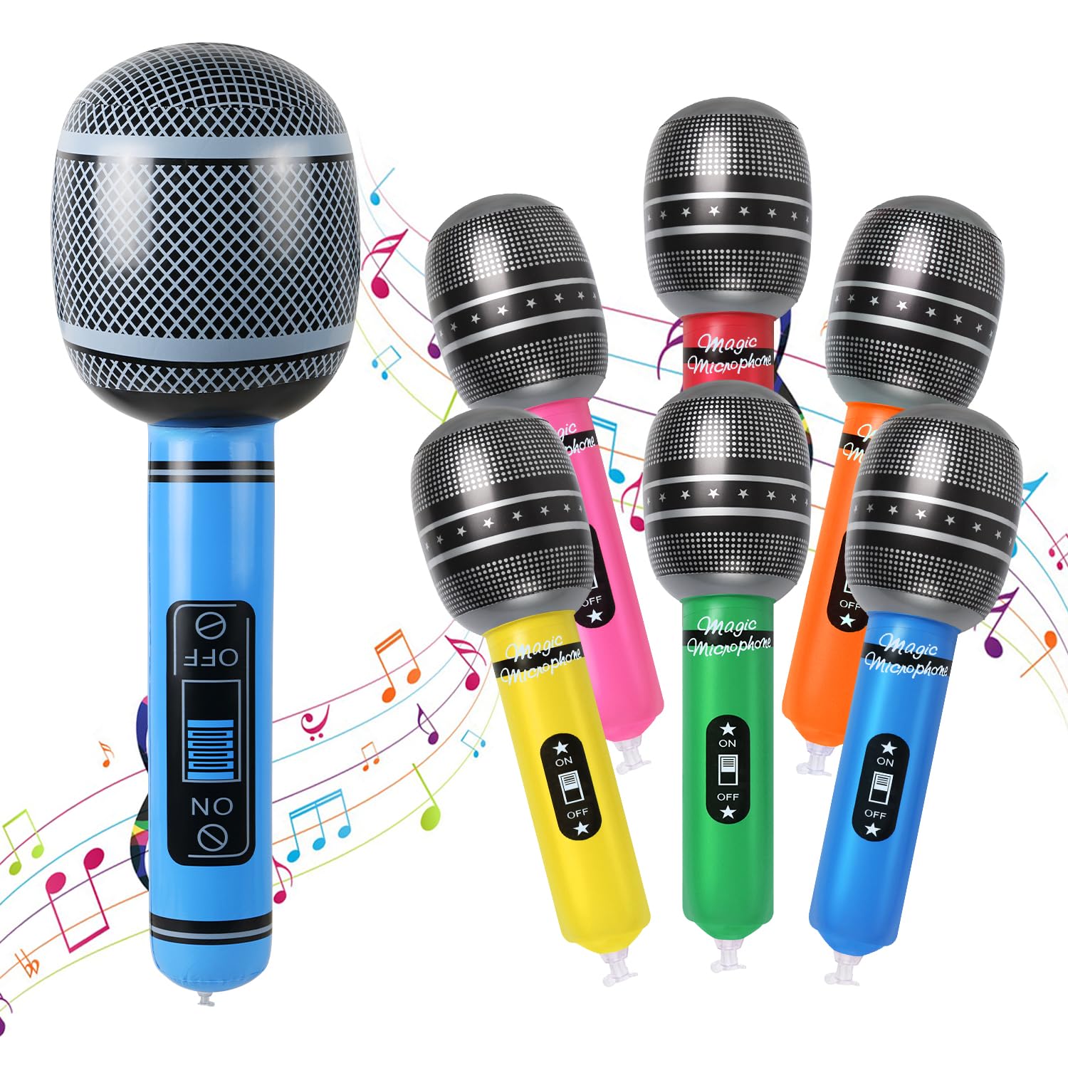 1 Pc 31.5 inches Inflatable Microphones 6 Pcs 9.5 inches Inflatable Microphone for 80s 90s Party Decorations Inflatable Musical Party Props Microphone Carnival Prizes Rock Toys Random Color (Blue)