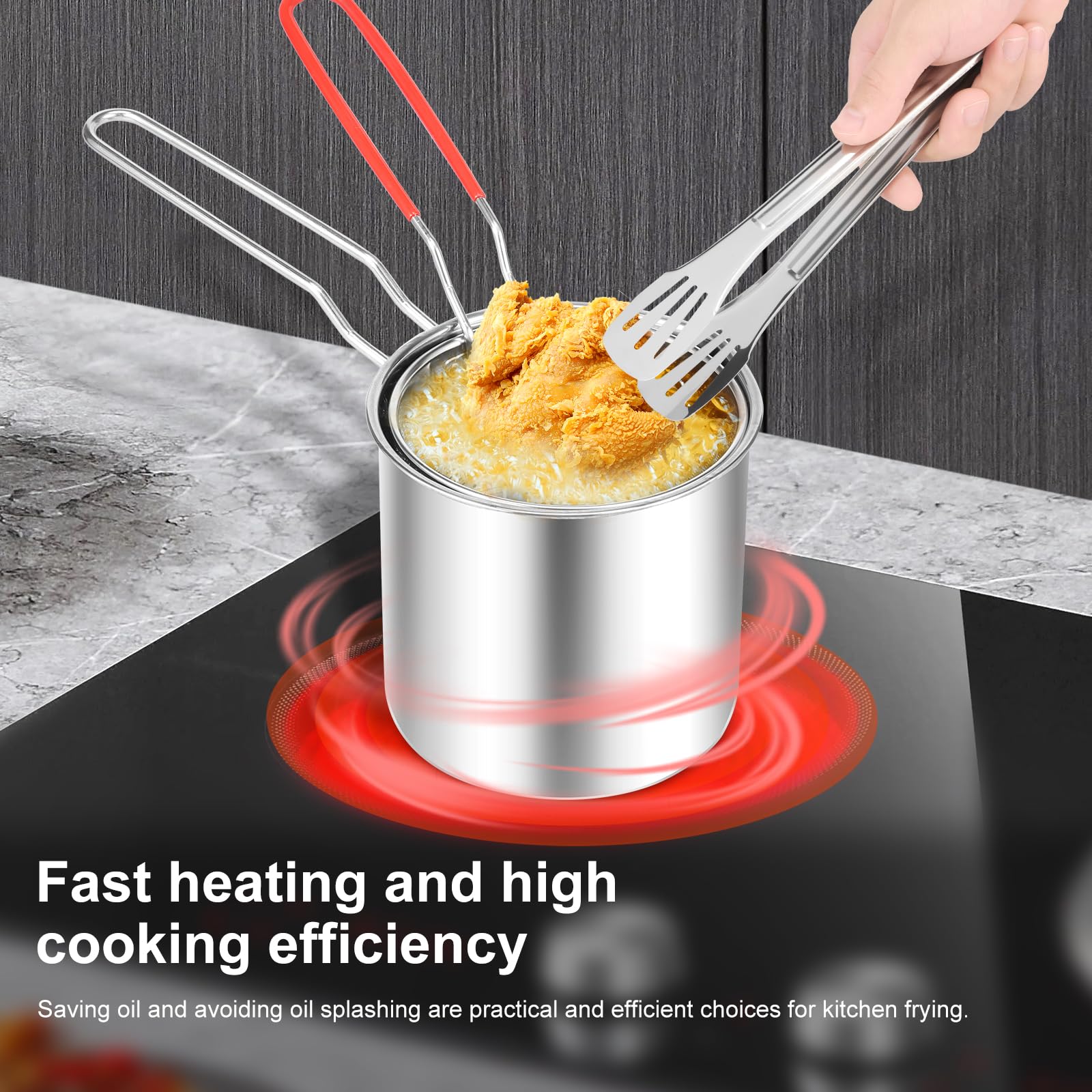 Friteuse à huile Augosoma 850-950W, petite friteuse électrique de 2 litre avec hublot, panier en Friteuse à huile Augosoma 850-950W, petite friteuse électrique de 2 litre avec hublot, panier en