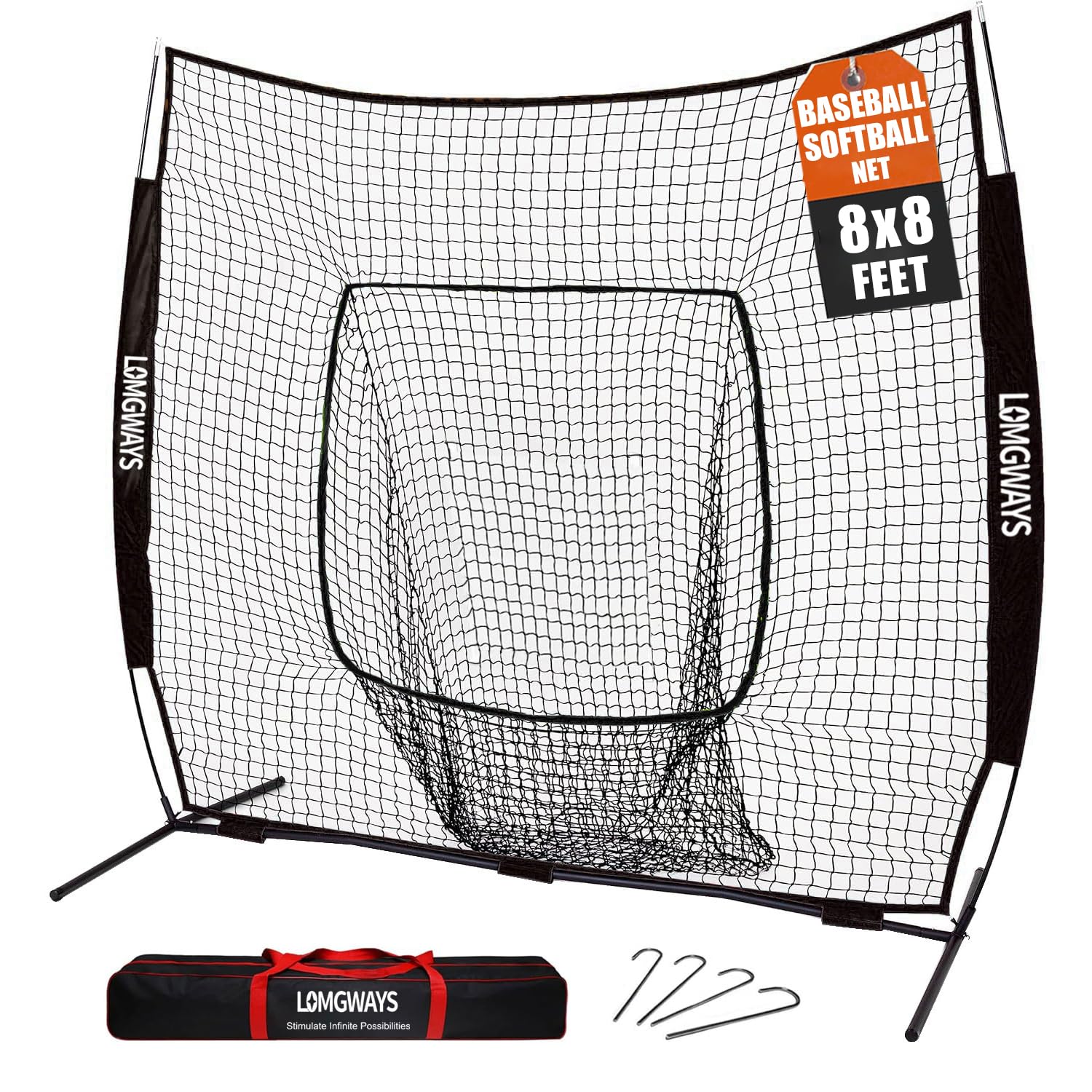 7x7ft/8x8ft Baseball Softball Net with Steel Frame for Batting, Hitting, Pitching, Portable Baseball Batting Net with Carry Bag, Great for All Levels