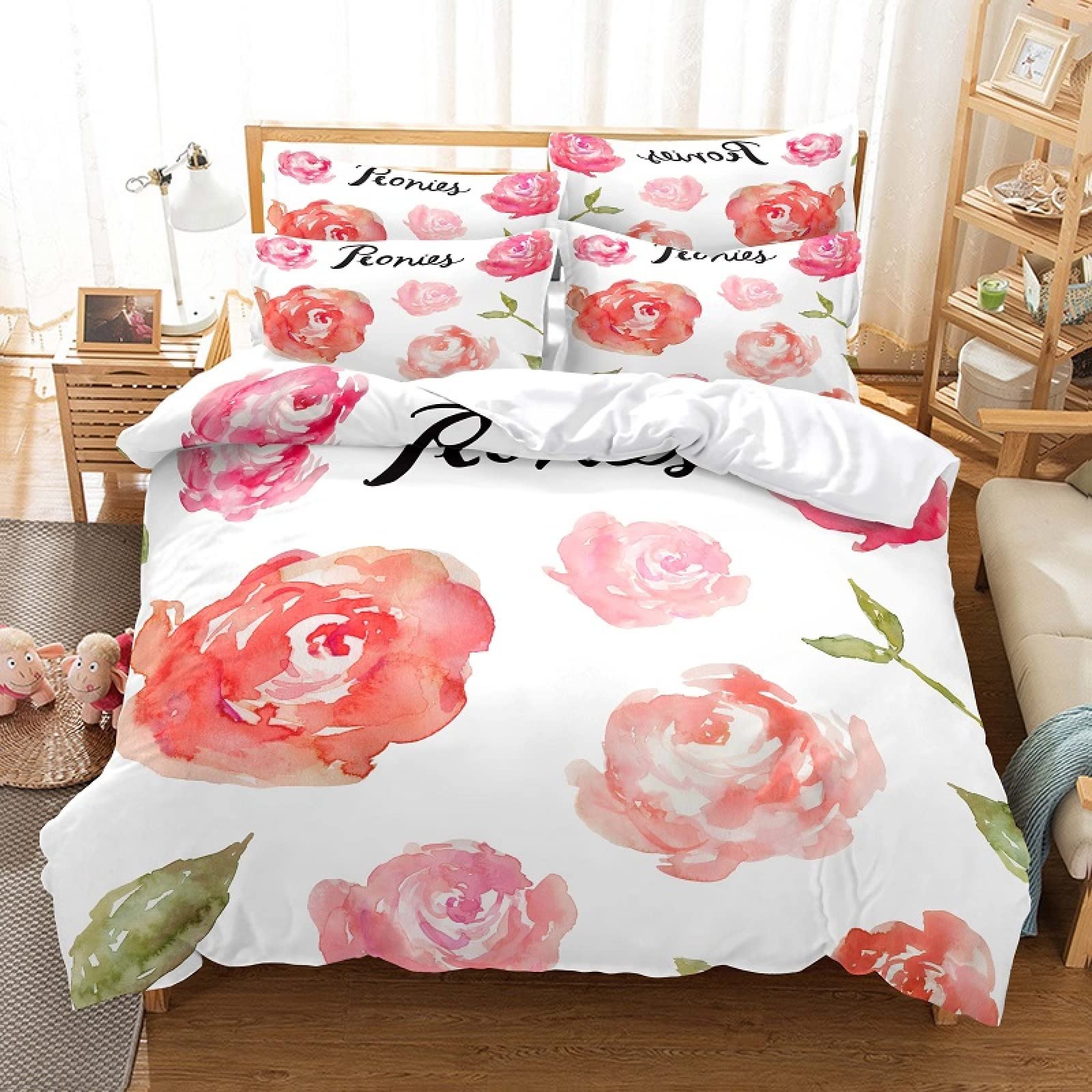 Housse de couette 220x240 parure de lit microfibre 110g/㎡ rose blanche