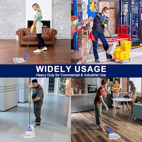Miniatura 2 de Trapeador industrial comercial de alta resistencia con 2 cabezales de fregona adicionales de repuesto, mopa húmeda de algodón de 59 pulgadas para