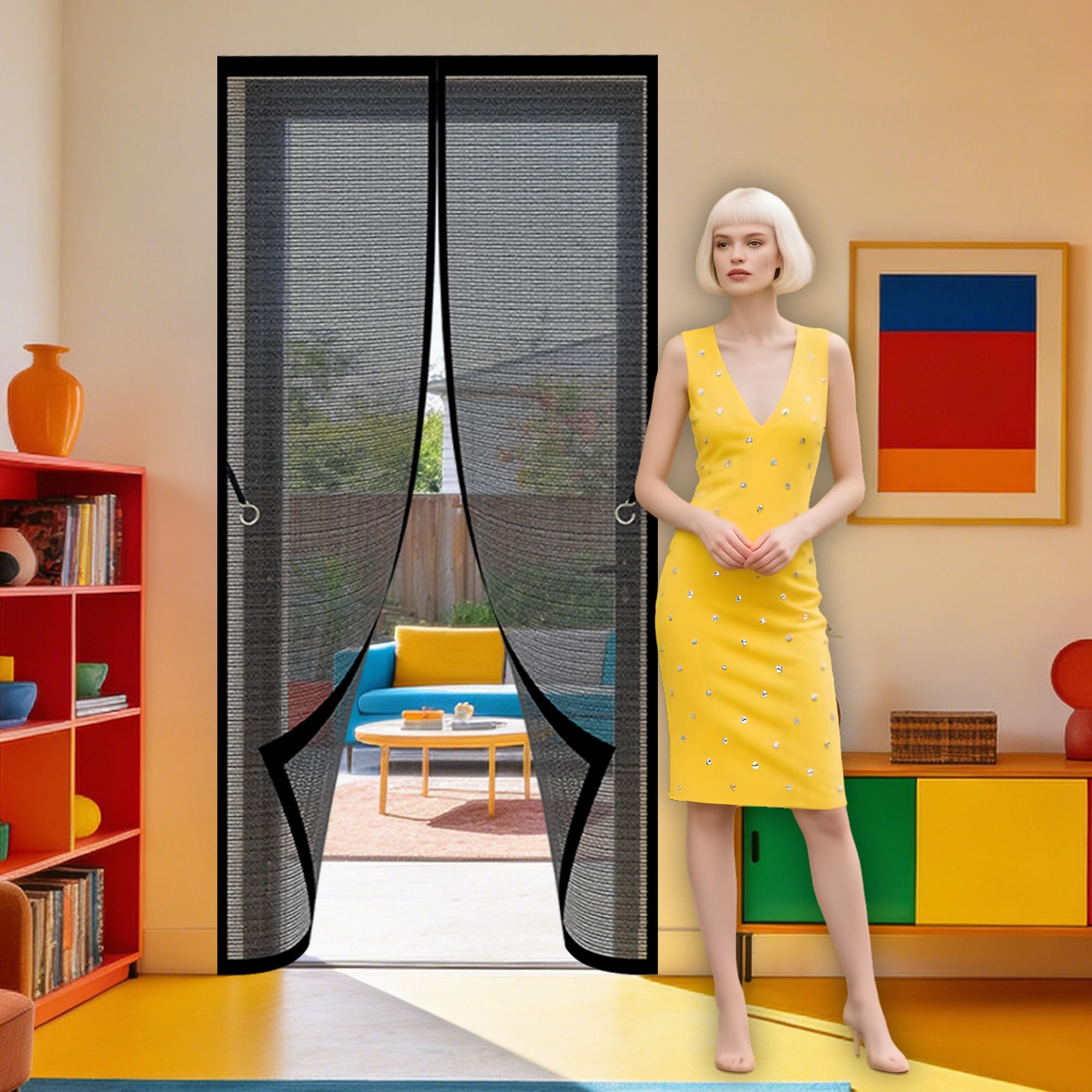 Fly Screens Doors 98 x 264 cm Hands Free Closing Screen Door Keeping Out Flies Bug for Home, Bedroom, Living Room, Kitchen, Patio, Black