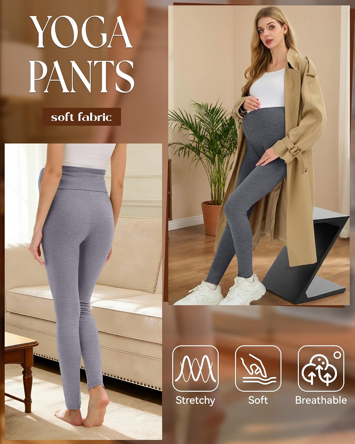 3 Pack Women's Maternity Pant Over The Belly Pregnancy Lounge Pant Lightweight Casual Loose Soft Pajama Clothes - Image 6