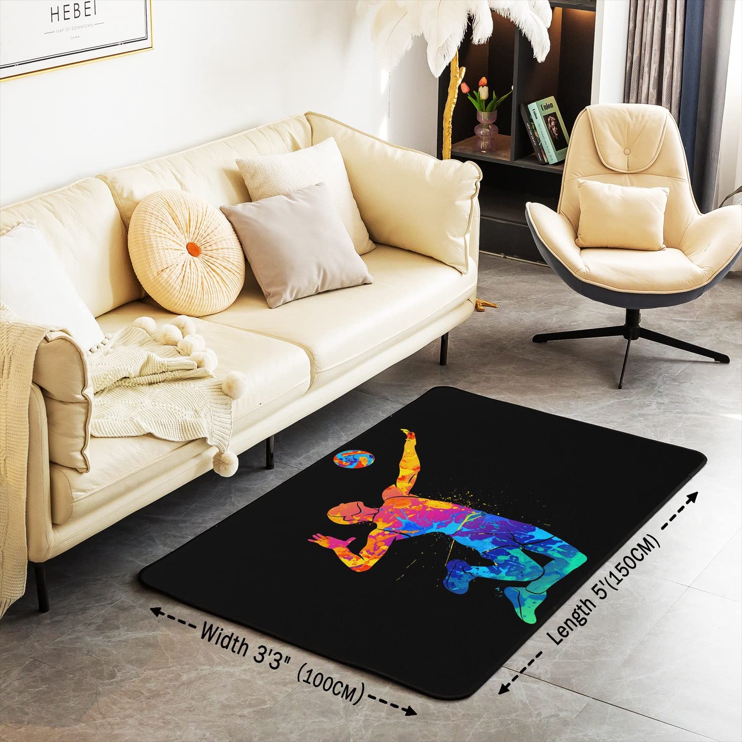 Volleyball Spieler Teppich 100x150,Sport Spiel Aquarell Dekor Bereich Teppich, Sportsman Kunst Graffiti Nicht Verschütten Teppich für Schlafzimmer Spielzimmer Wohnzimmer