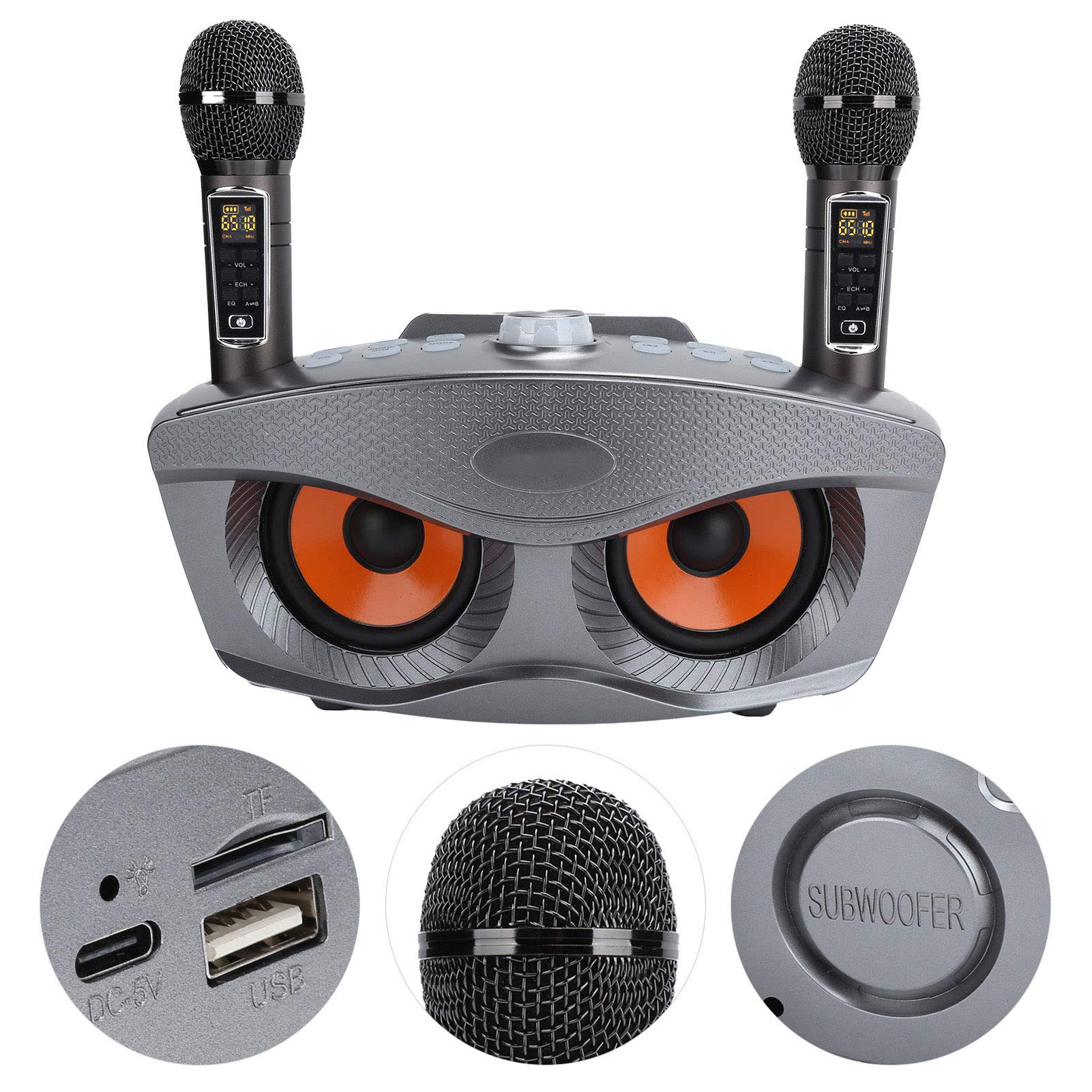 Karaoke Maschine, Bluetooth Karaoke Anlage, Tragbares PA Lautsprecher System mit 2 Drahtloses Mikrofon, Lautsprecher mit Handyhalter für Heimparty,Hochzeit,Kirche usw